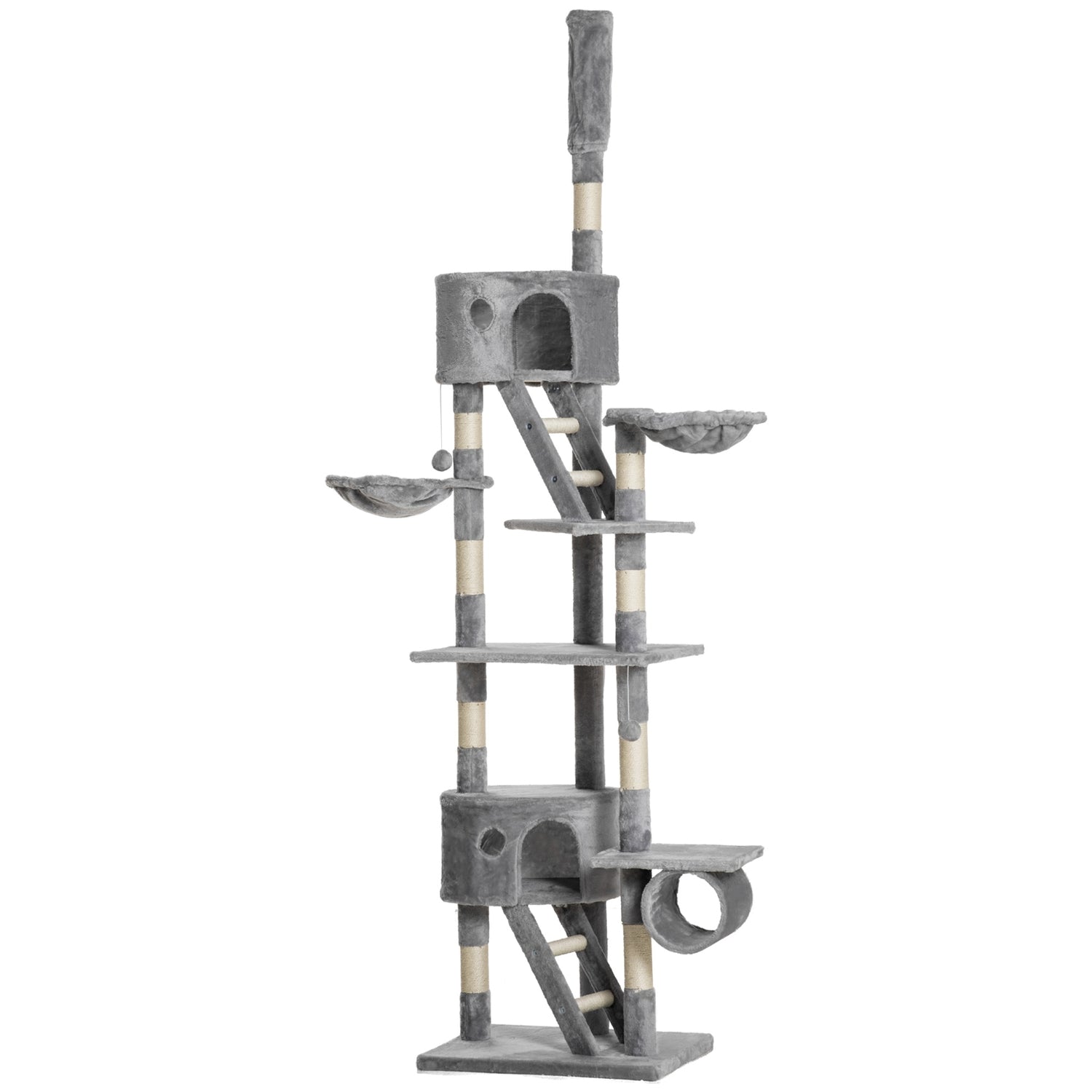 Krabpaal voor plafondhoge ruimtes met sisal, 60x45x240-260cm, grijs