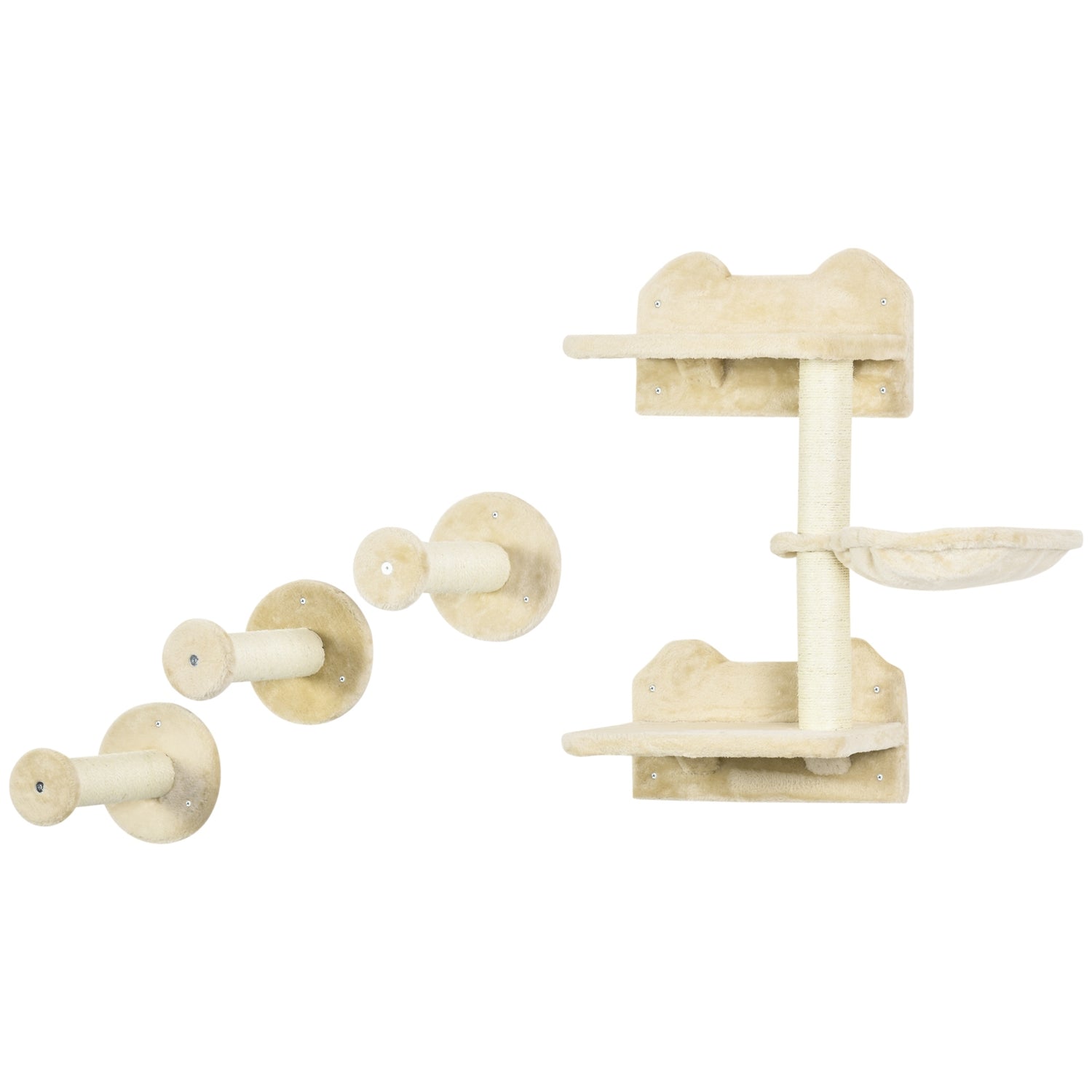 Kattträd med hängmatta, klättervägg och skrapstolpar