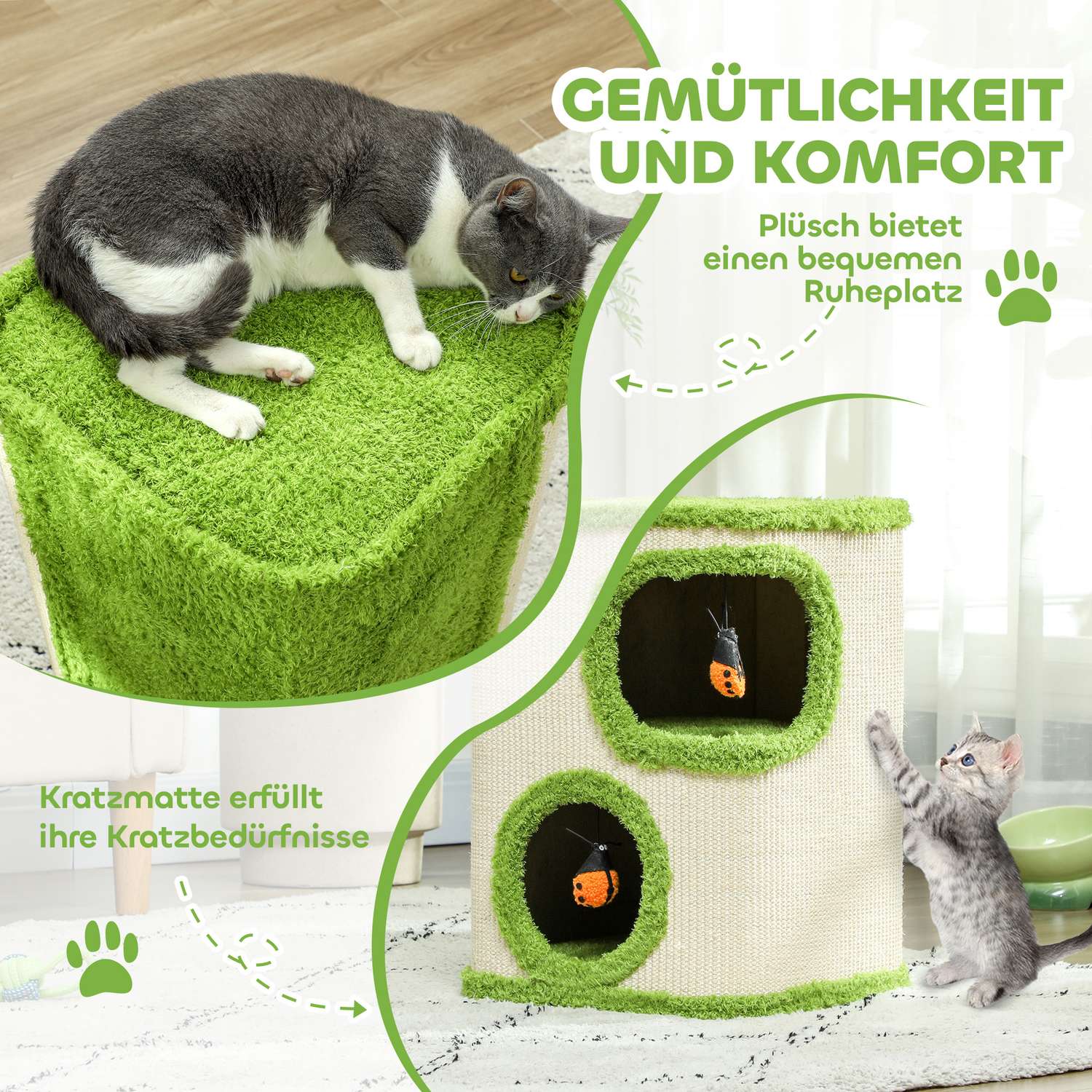 Katttunna, 52 cm hög, Sisal Cave Tower med leksaker