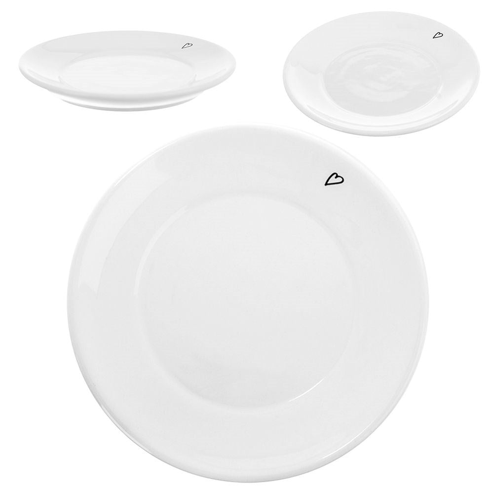Keramiskt Fat 12 cm - Vit Design med Hjärtmotiv, Diskmaskinsäker