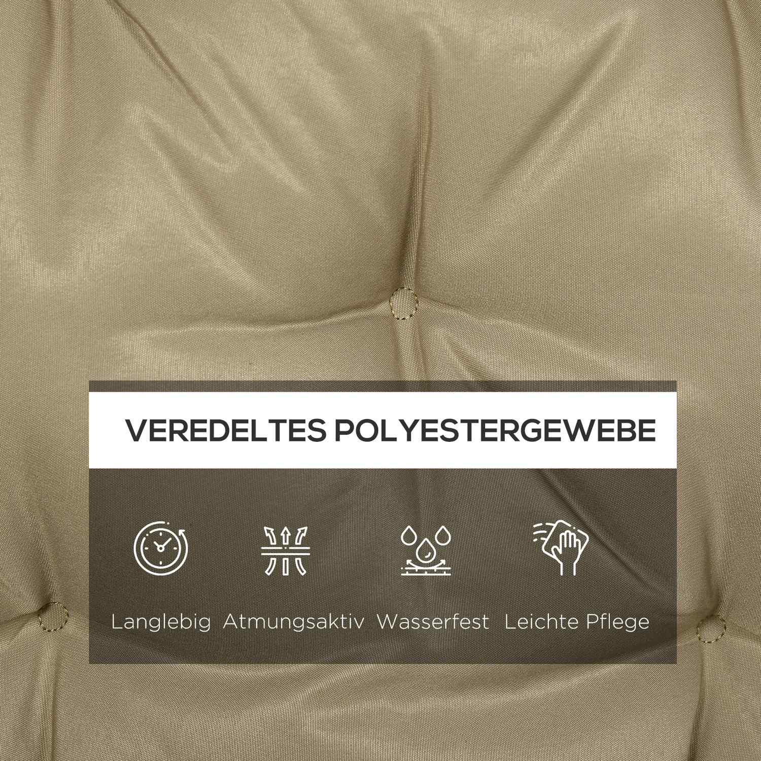 Khaki 3-sits bänkkudde med remmar, utomhus/inomhus