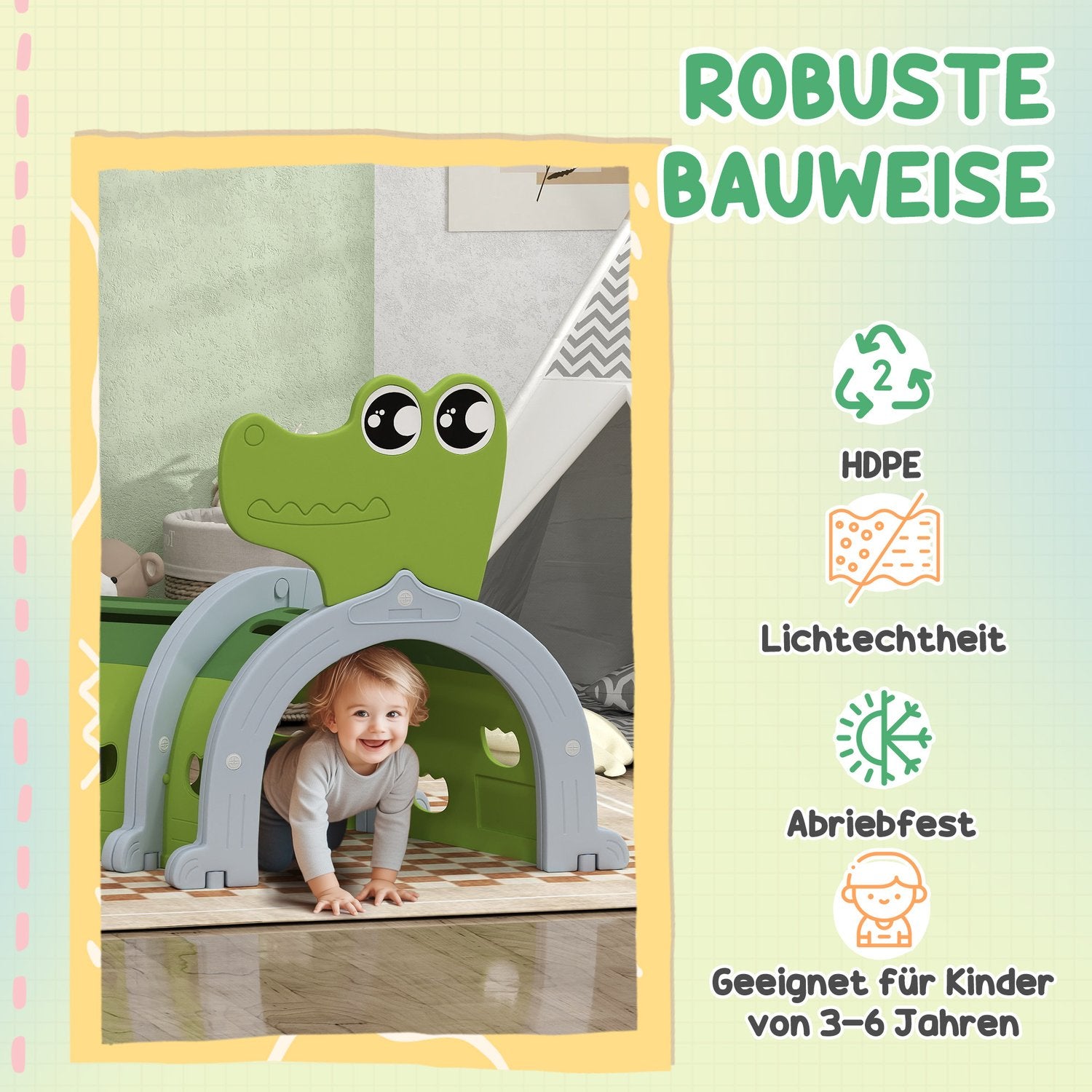 Kids Crawling Tunnel – Crocodile Design, 194 cm, inomhus/utomhusbruk
