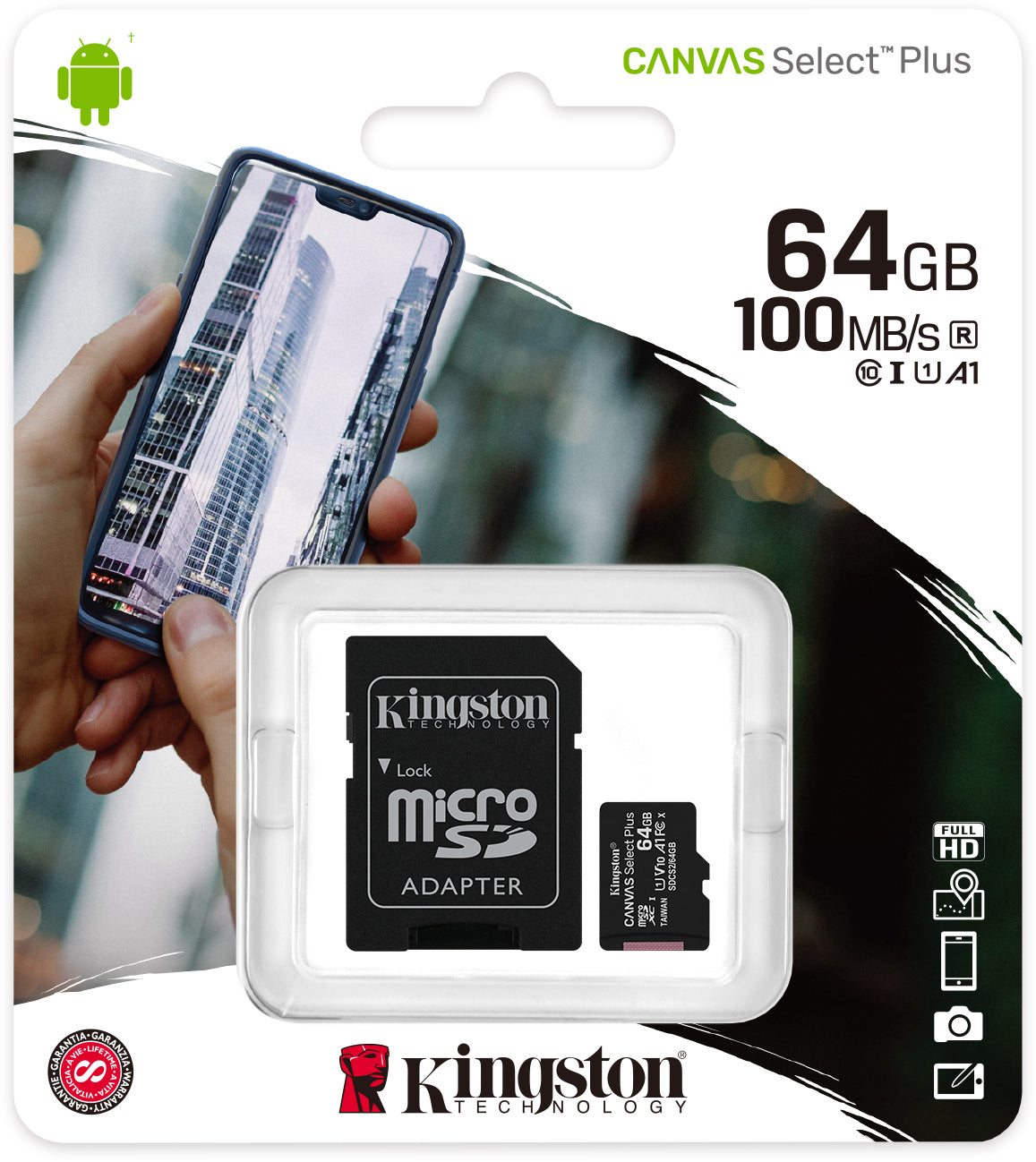 Kingston 64 GB microSD Canvas Select Plus UHS-I Speed Class 1 (U1) - minneskort