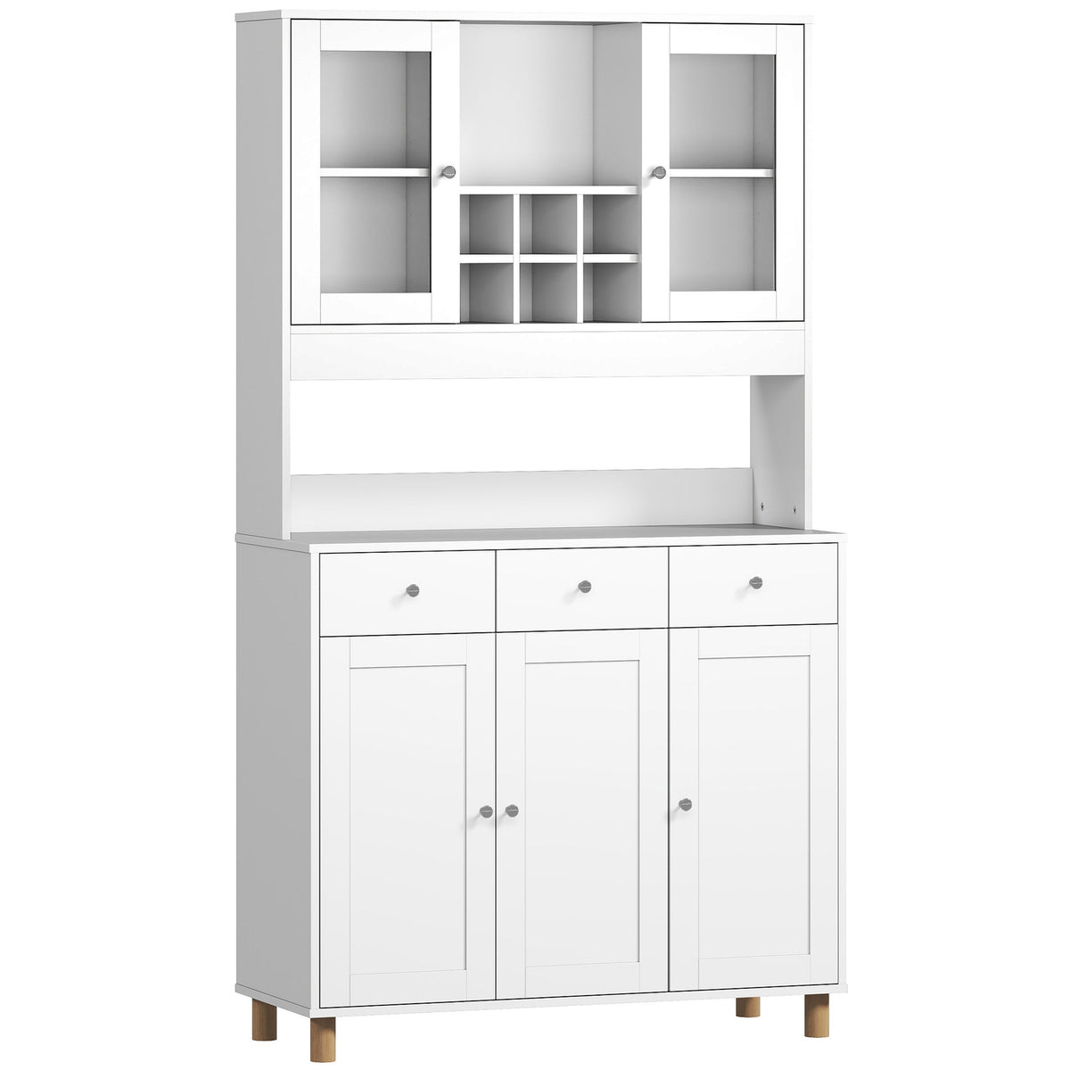 Keukenkast, 180 cm, glazen deuren, verstelbare planken, wit