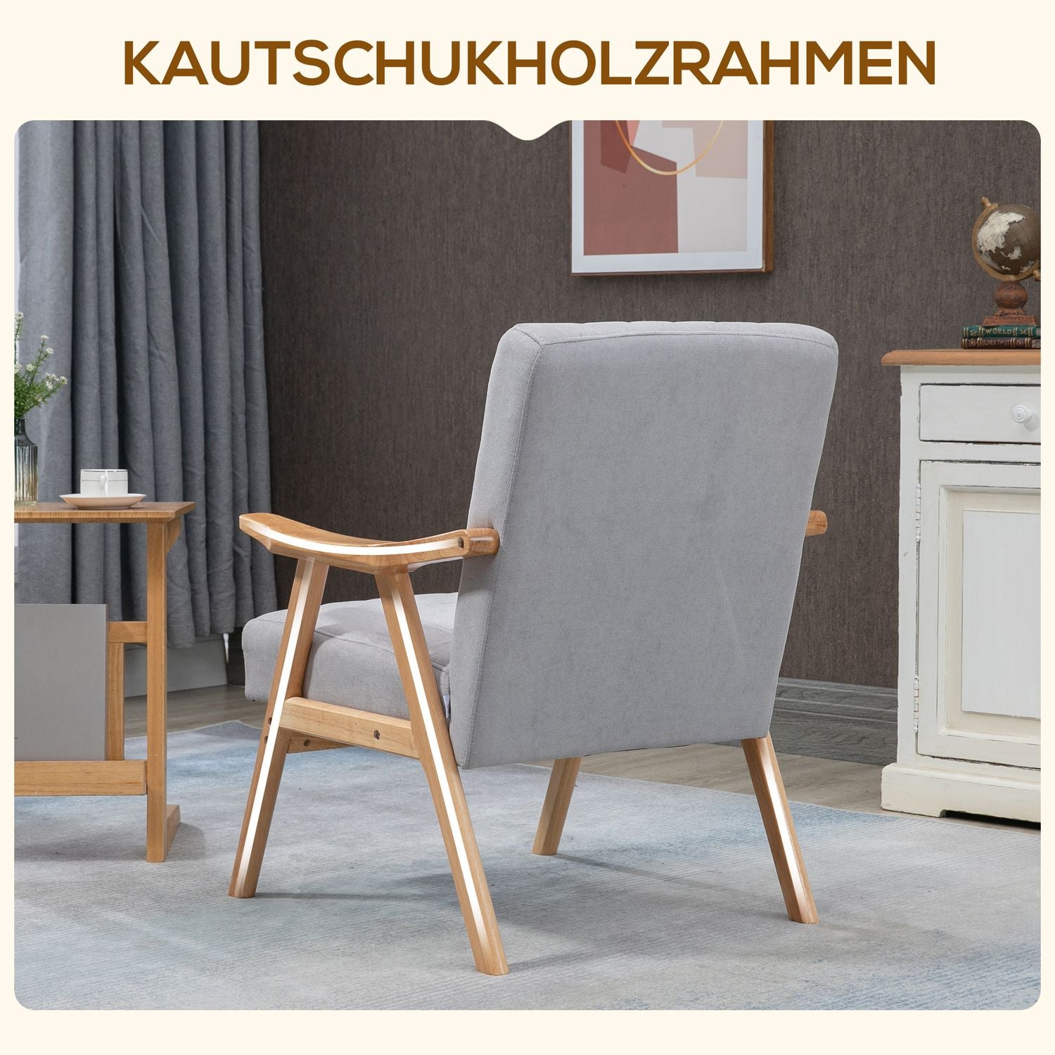 Klädd Wing Chair i sammetslook, Scandi Design, Grå
