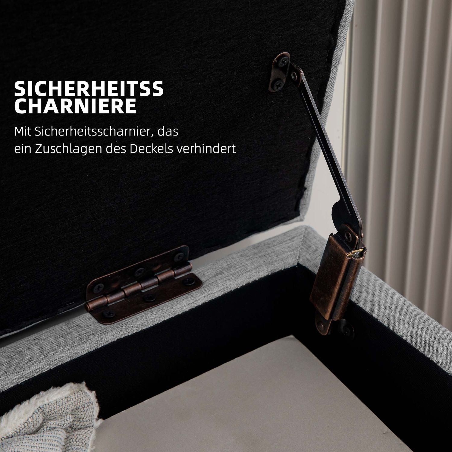 Klädd förvaringsbänk – Grå linnelook, 110x39x45 cm