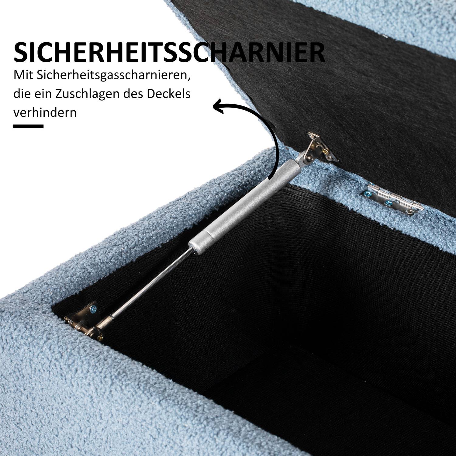 Klädd förvaringsbänk med fällbart lock – Blå 95x38x45 cm