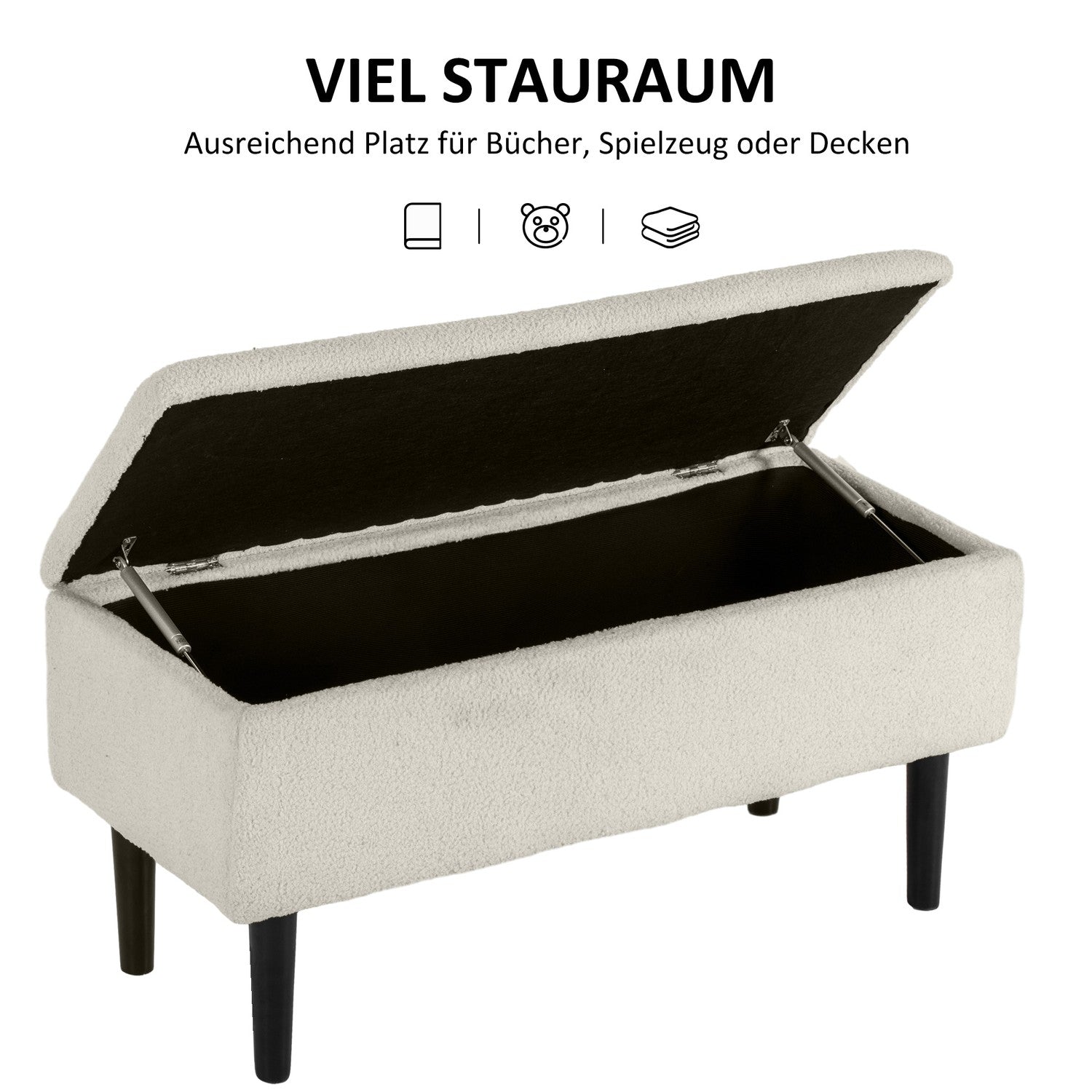 Klädd förvaringsbänk med fällbart lock, sammetsfinish