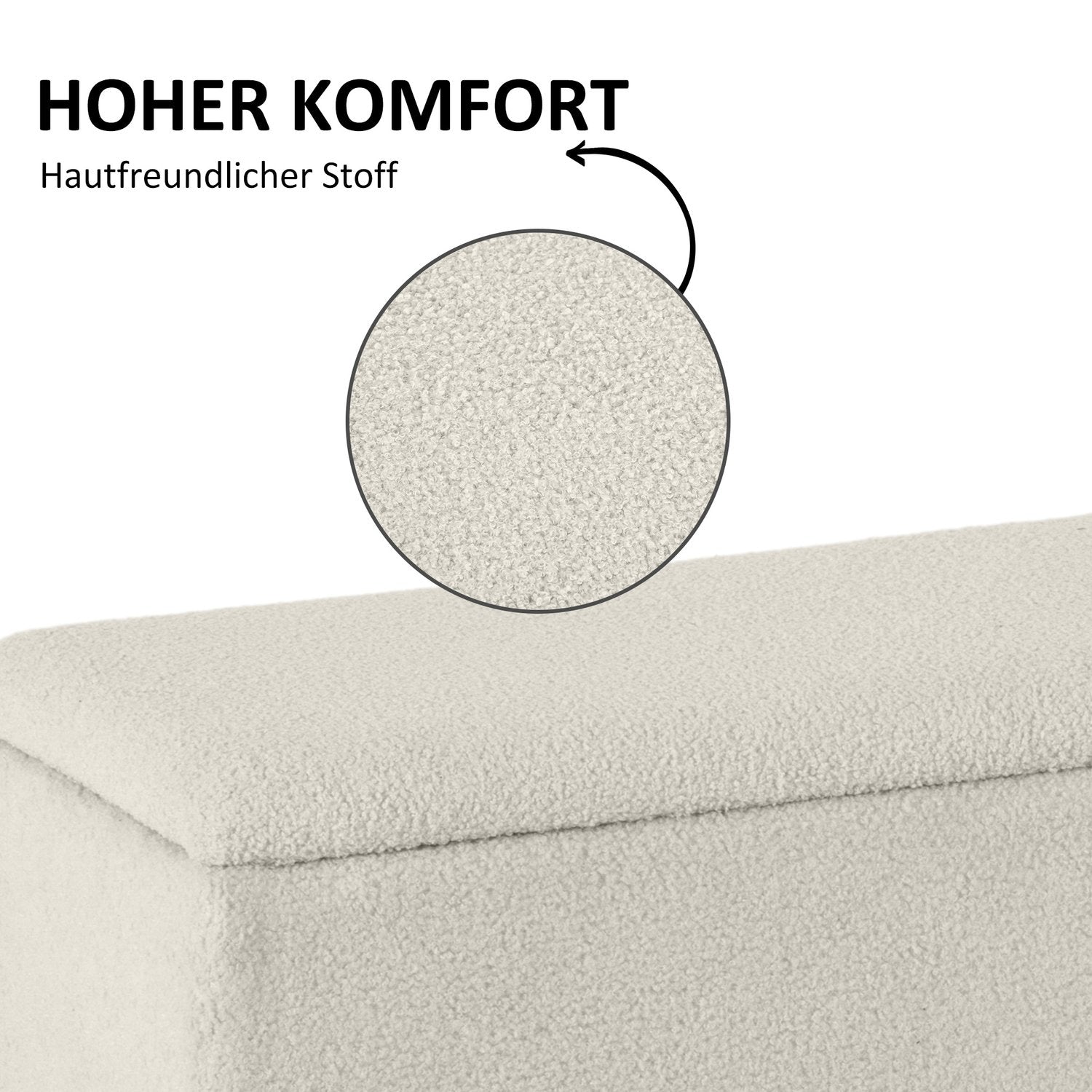 Klädd förvaringsbänk med fällbart lock, sammetsfinish