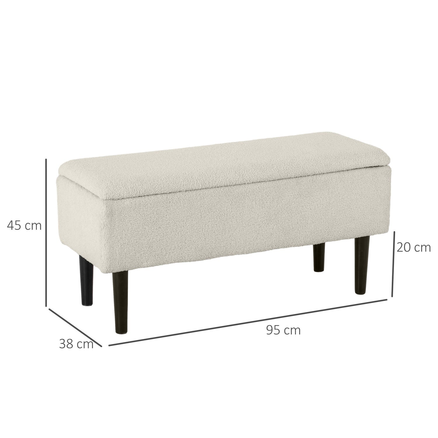 Klädd förvaringsbänk med fällbart lock, sammetsfinish