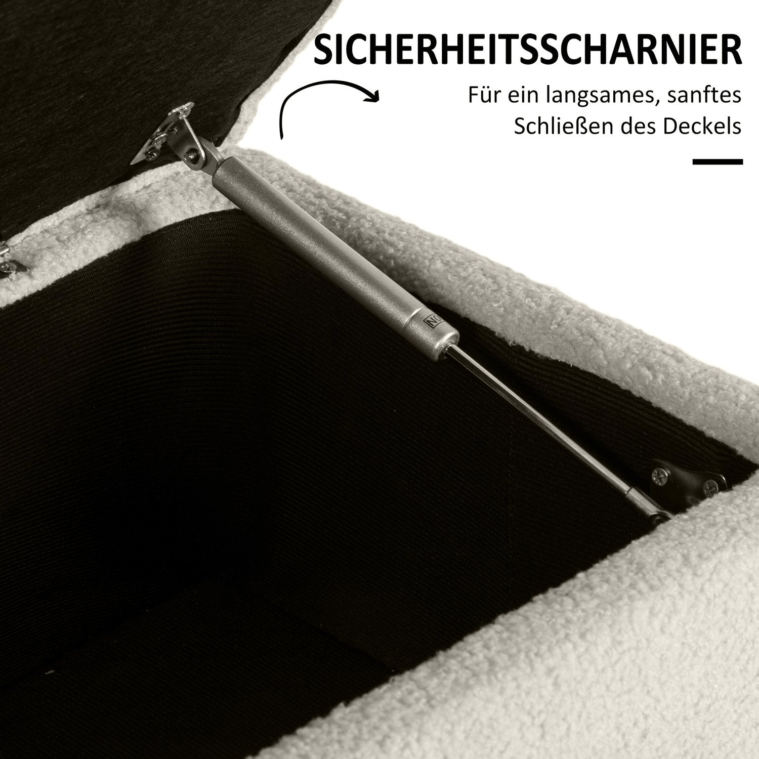 Klädd förvaringsbänk med fällbart lock, sammetsfinish