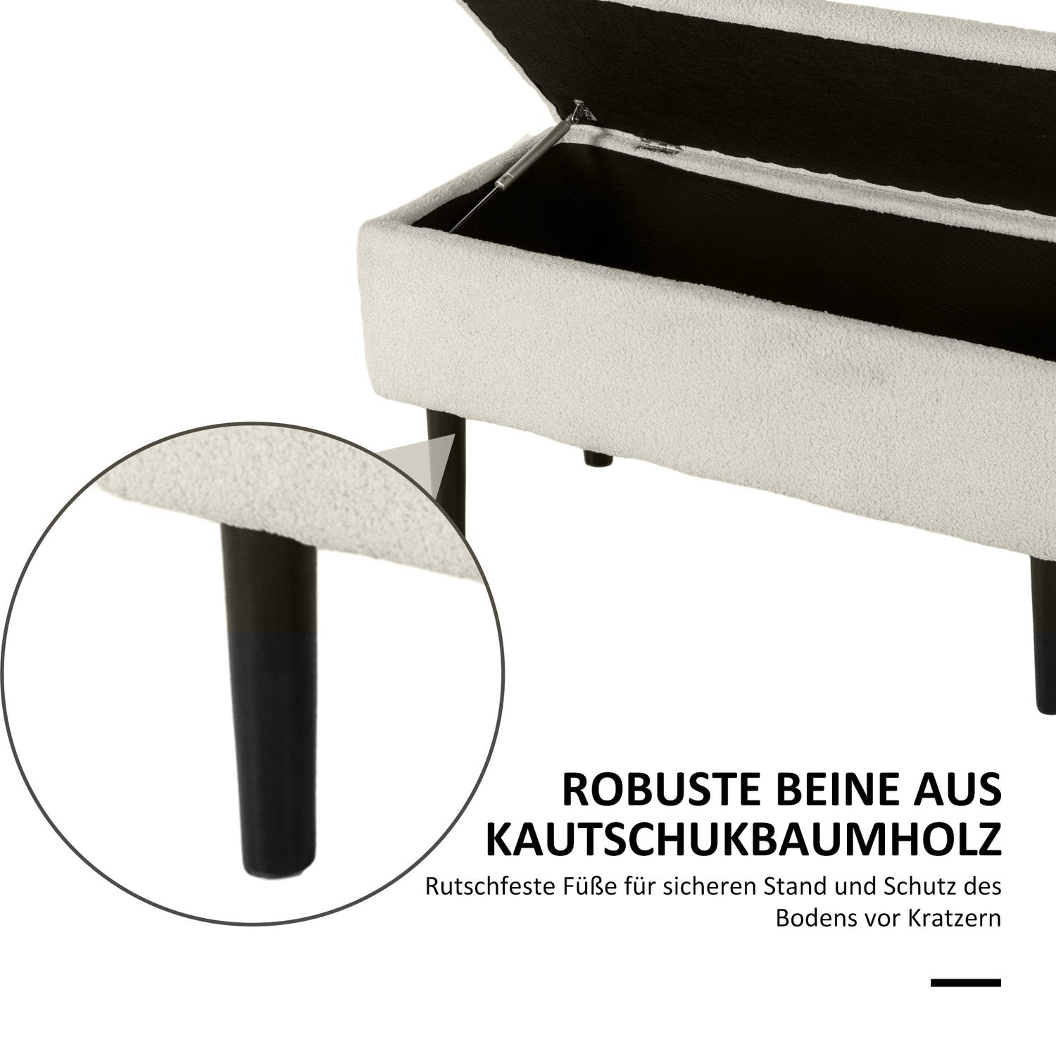 Klädd förvaringsbänk med fällbart lock, sammetsfinish