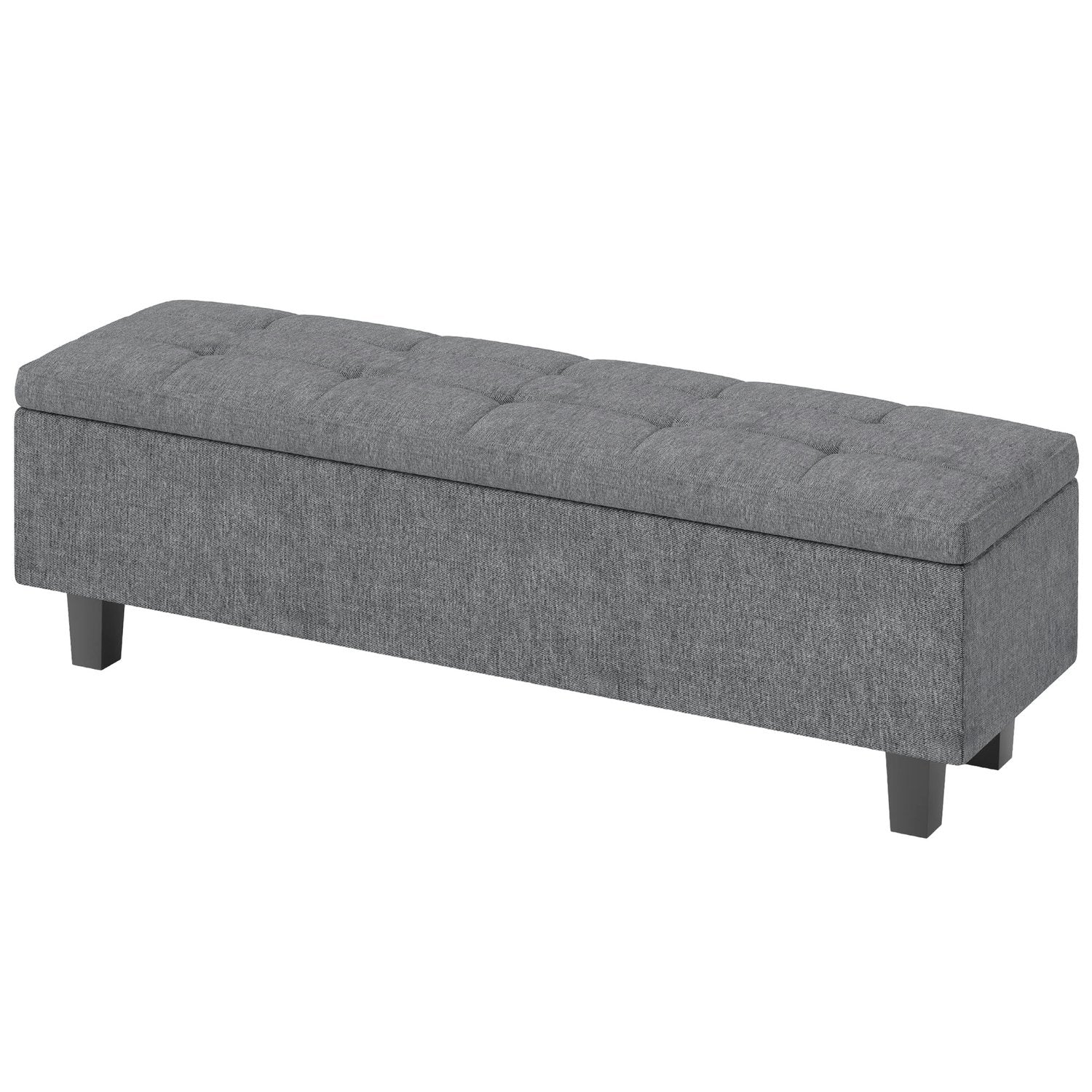 Klädd förvaringsbänk, mörkgrå, träben, 138x40x45 cm