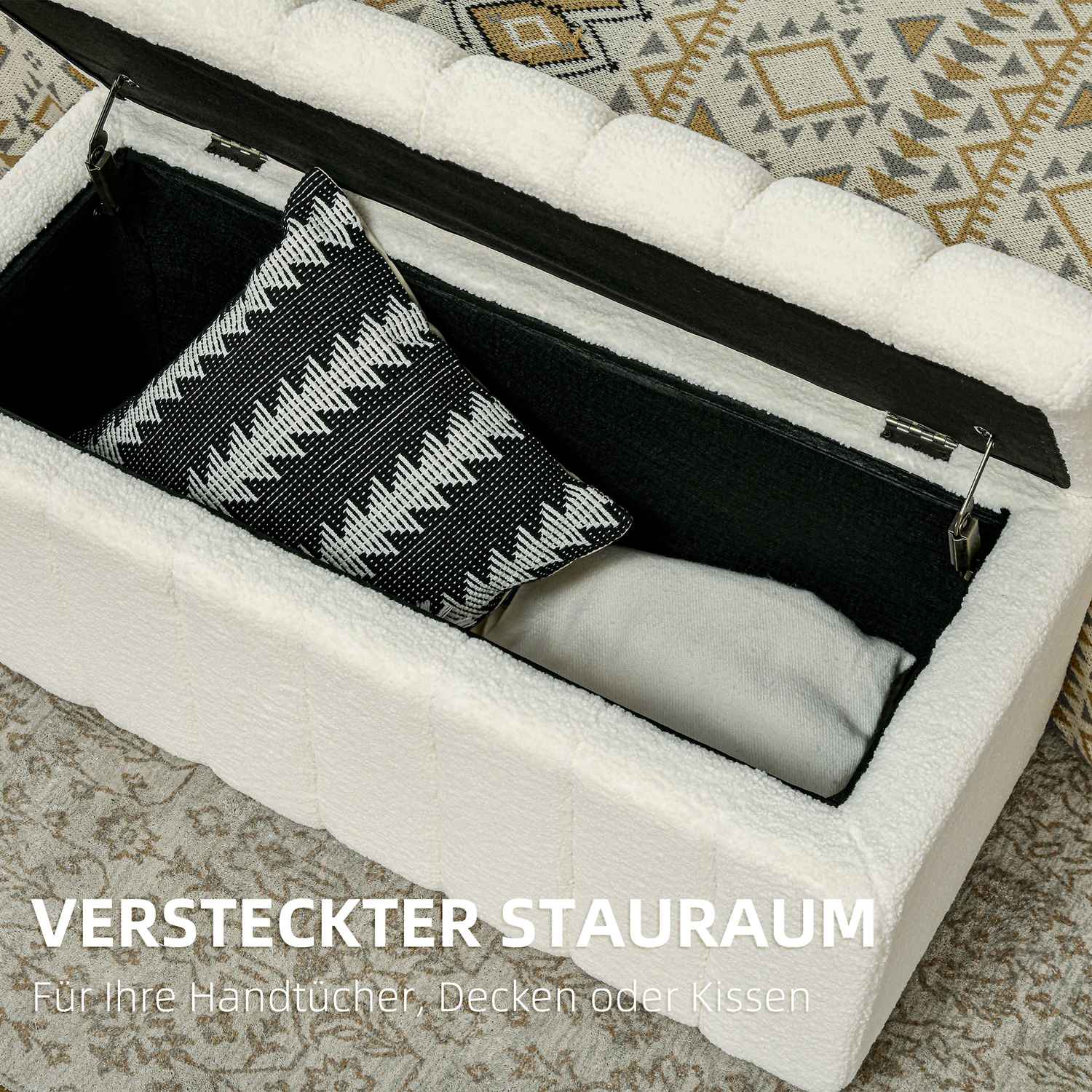 Klädd förvaringsbänk, träben, 102x45x46 cm