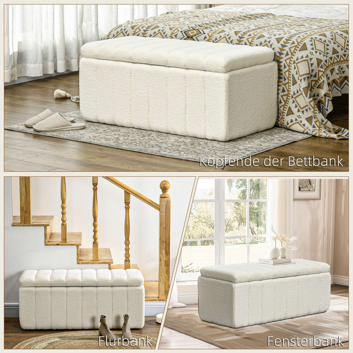 Klädd förvaringsbänk, träben, 102x45x46 cm