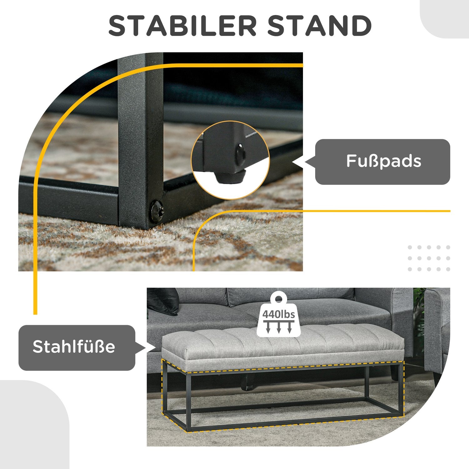 Klädd sängbänk, ljusgrå linne, 120x44x45,5 cm, 200 kg kapacitet