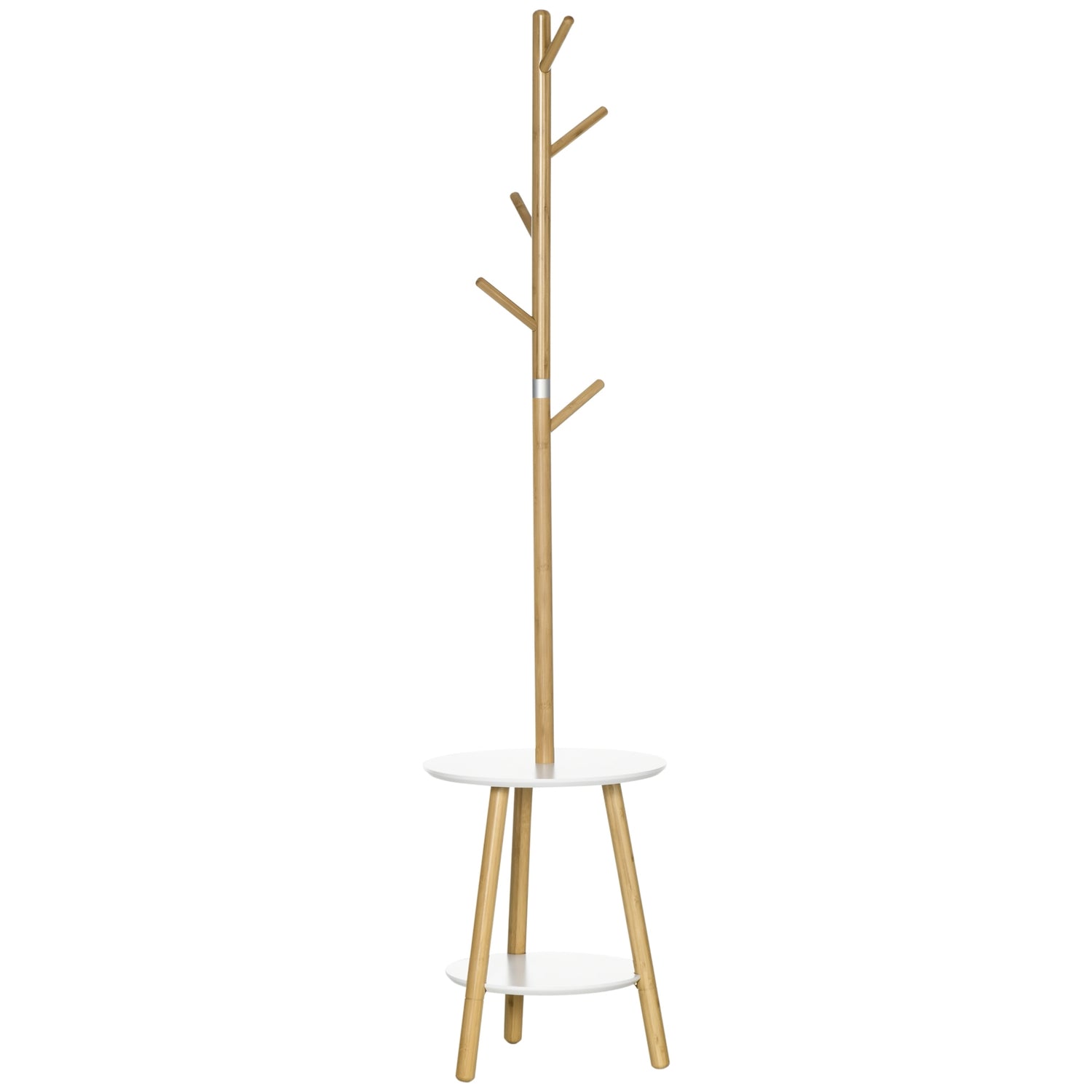 Klädstativ med 5 krokar & sidobord, 171 cm, natur/vit