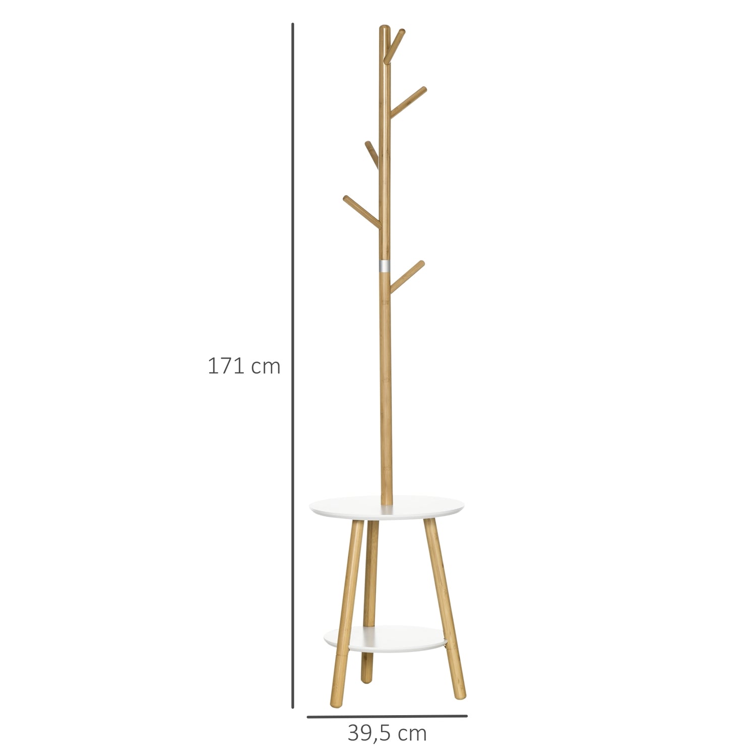 Klädstativ med 5 krokar & sidobord, 171 cm, natur/vit