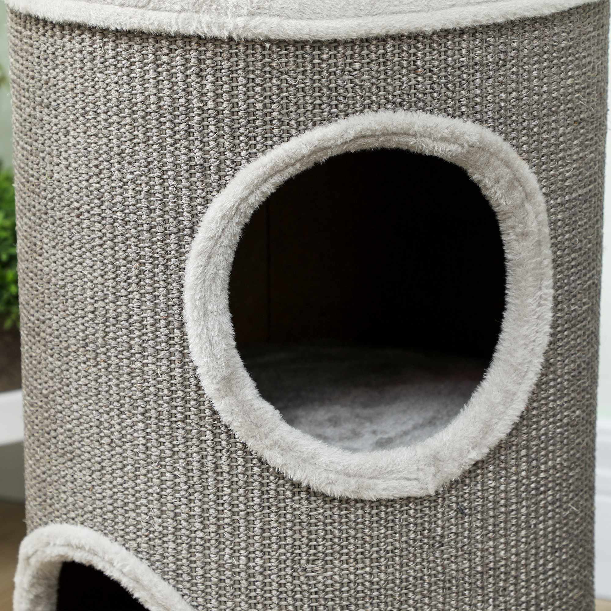 Klöstorn för katt, 2 våningar, sisal och plysch, ljusgrå