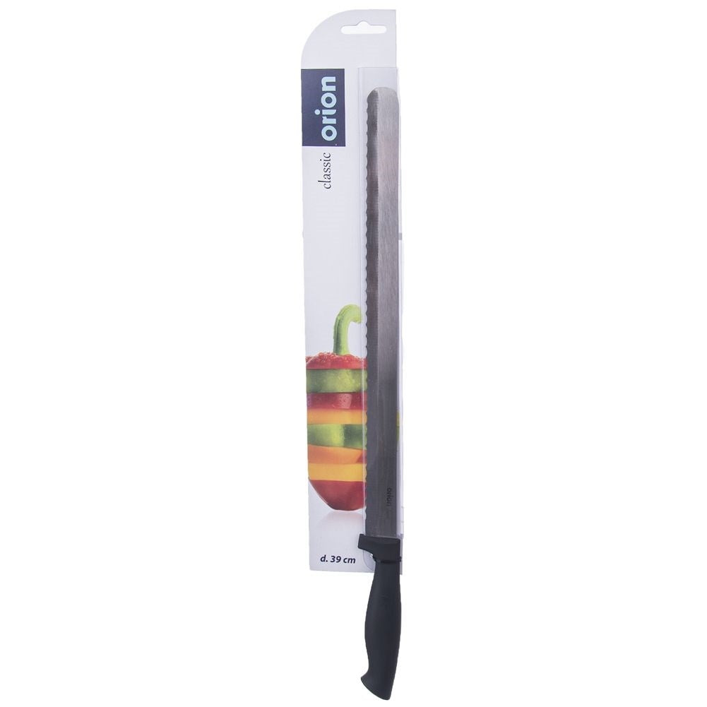 Kniv för tårta med långt tandat blad och ergonomiskt handtag