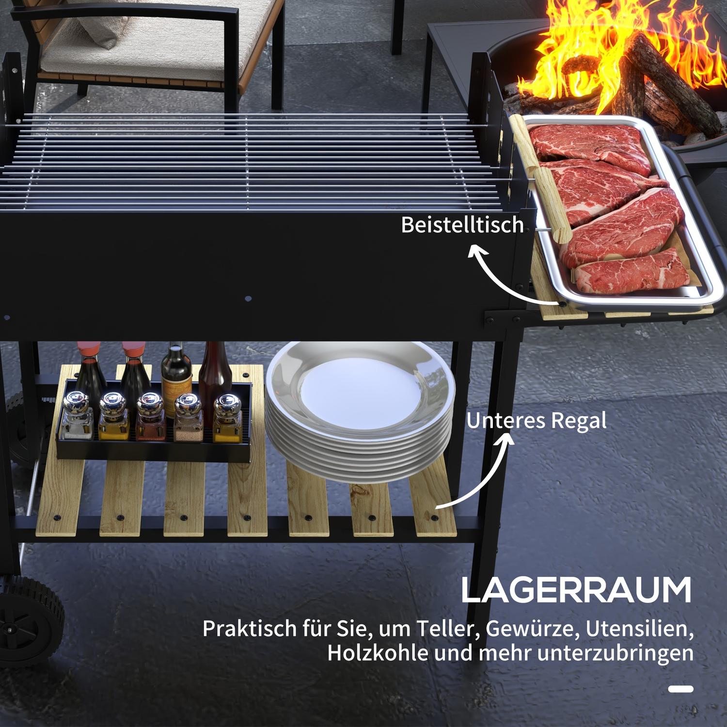 Kolgrill, dubbla galler, hylla och handtag, 113x53,5x82,5 cm