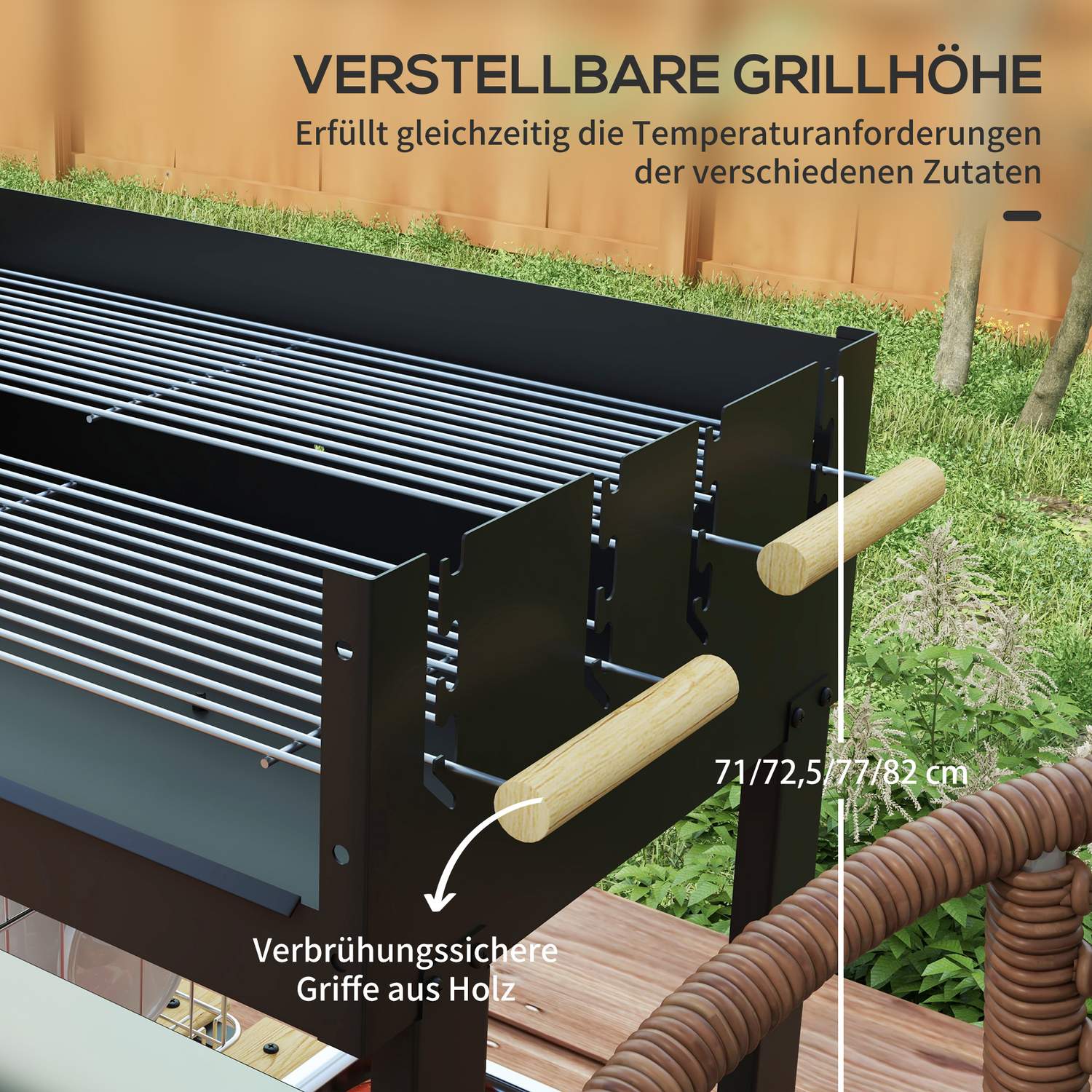 Kolgrill, dubbla galler, hylla och handtag, 113x53,5x82,5 cm