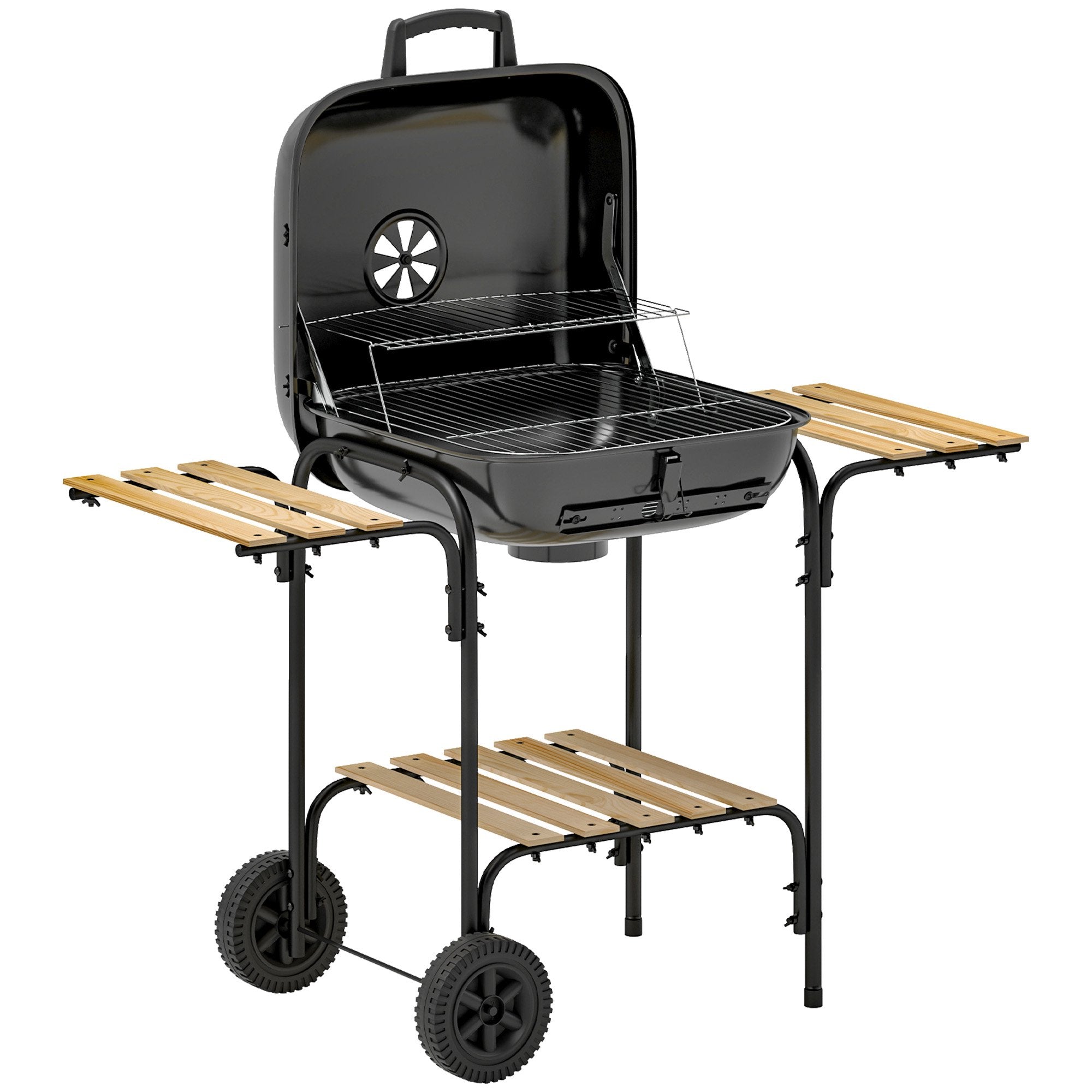 Houtskoolbarbecue met vergrendelbaar deksel, stalen frame, kookoppervlak van 1840 cm²