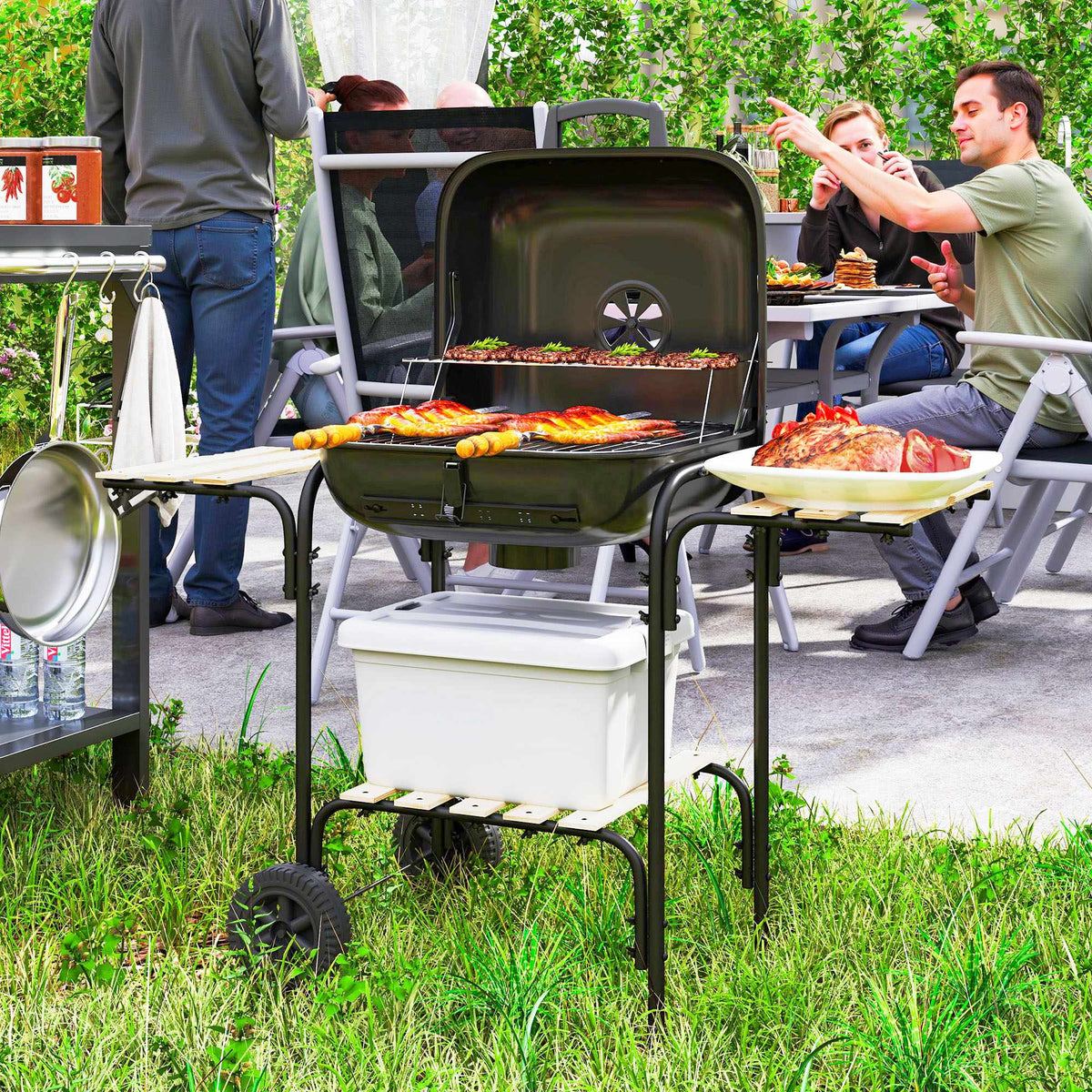 Kolgrill med låsbart lock, stålram, 1840 cm² kokyta