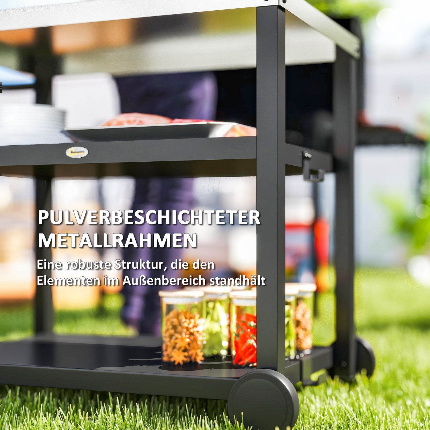 Kolgrillvagn – 3-vånings, rostfritt stål, 102x50x81 cm