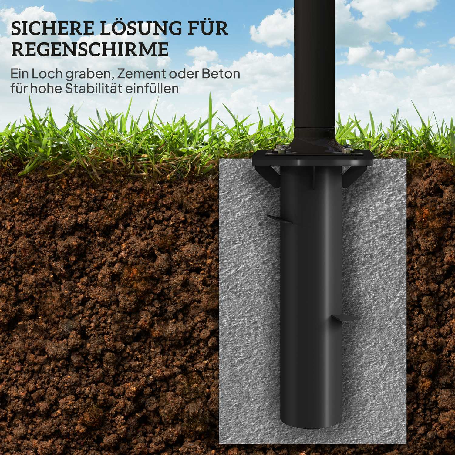 Konkret Cantilever paraplyställ, fyrkantigt, mörkgrå