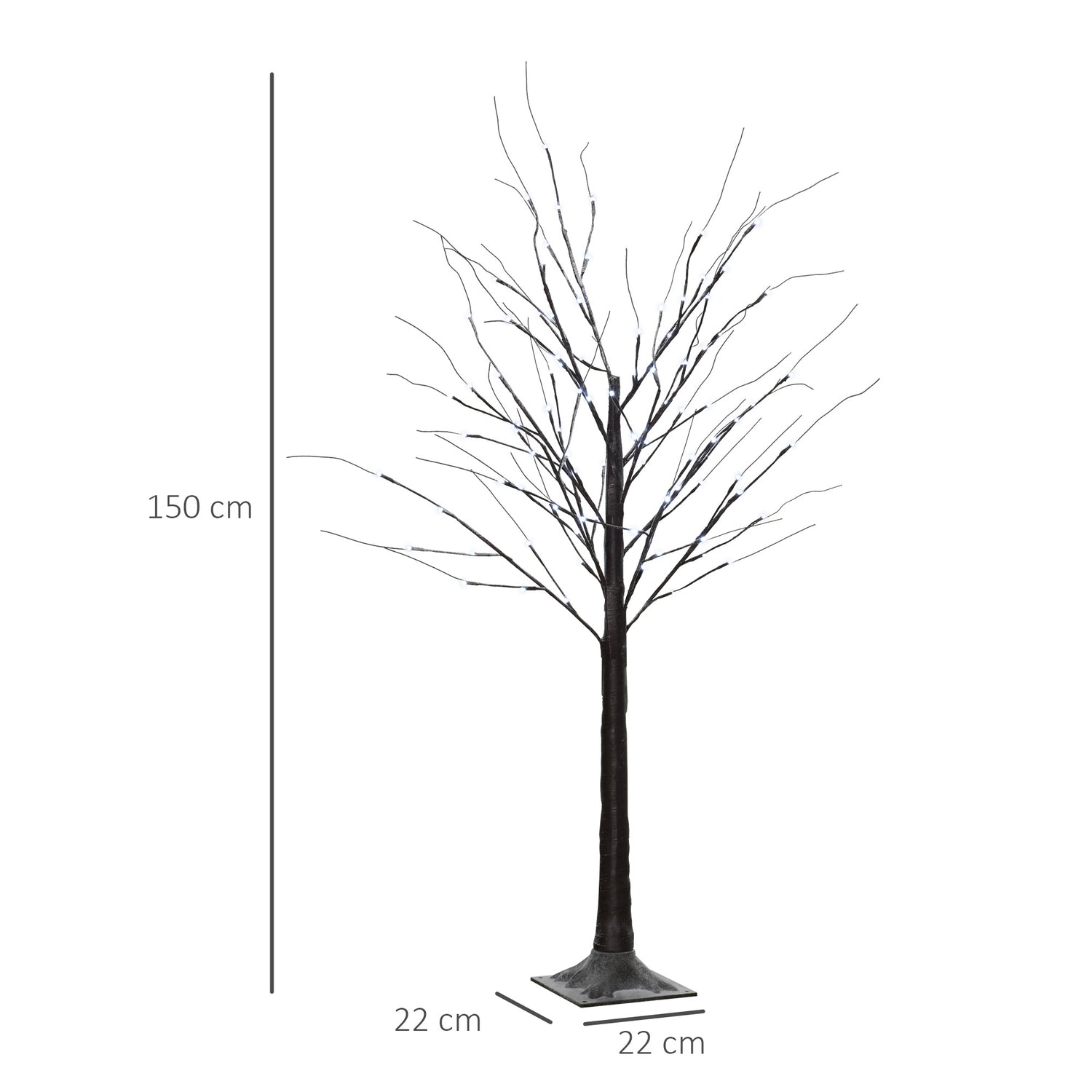 Kunstmatige berk, 150 cm – LED-verlichting & sneeuw