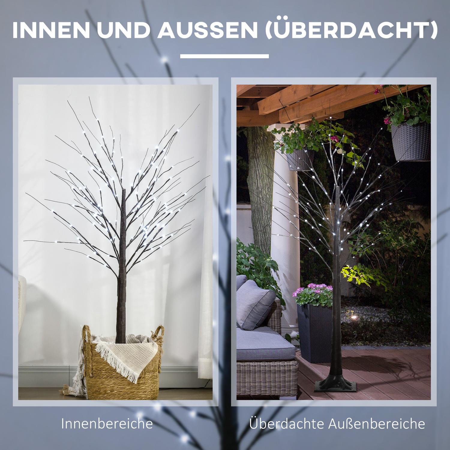 Kunstmatige berk, 150 cm – LED-verlichting & sneeuw