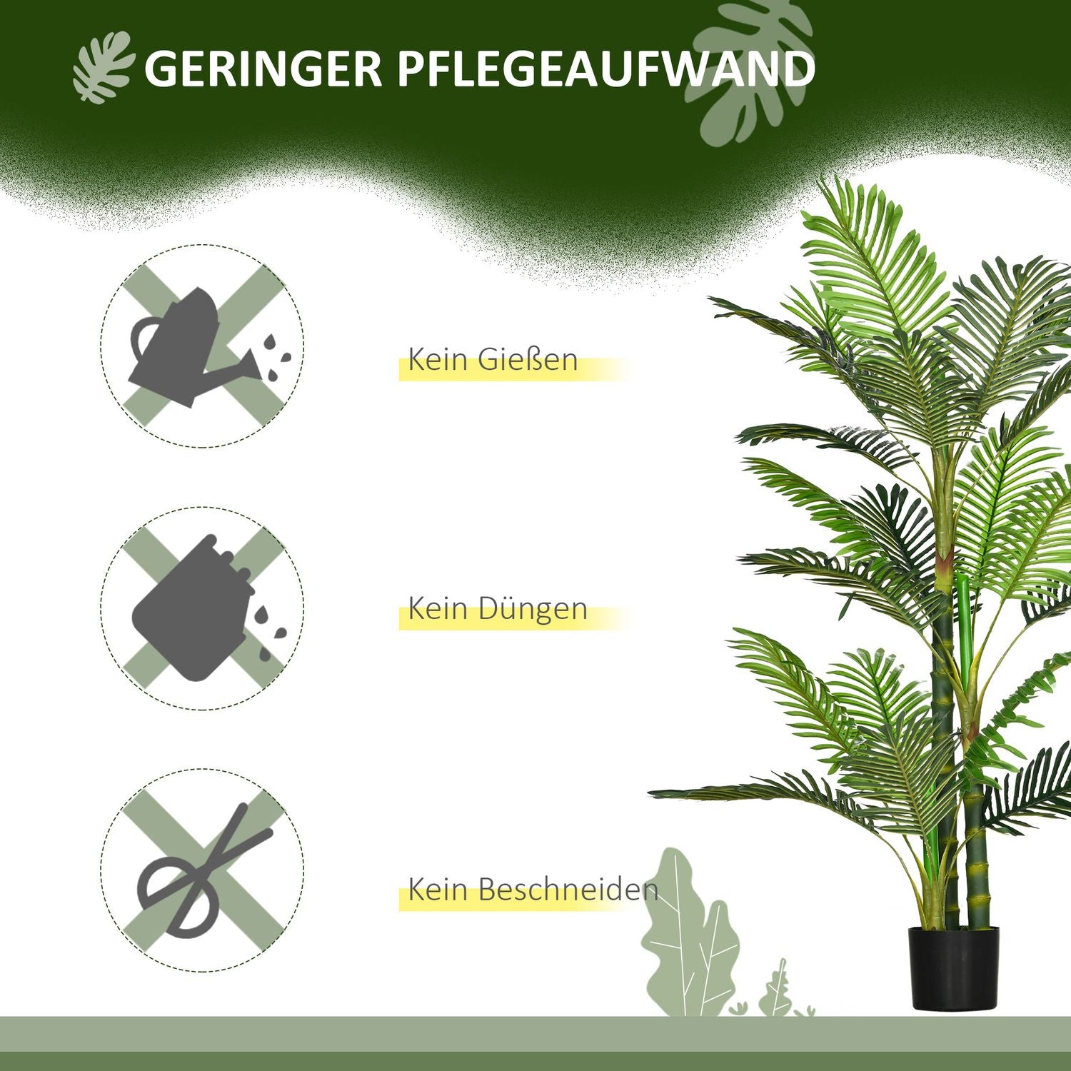 Konstgjord palm inomhus, 150 cm, cementfylld bas