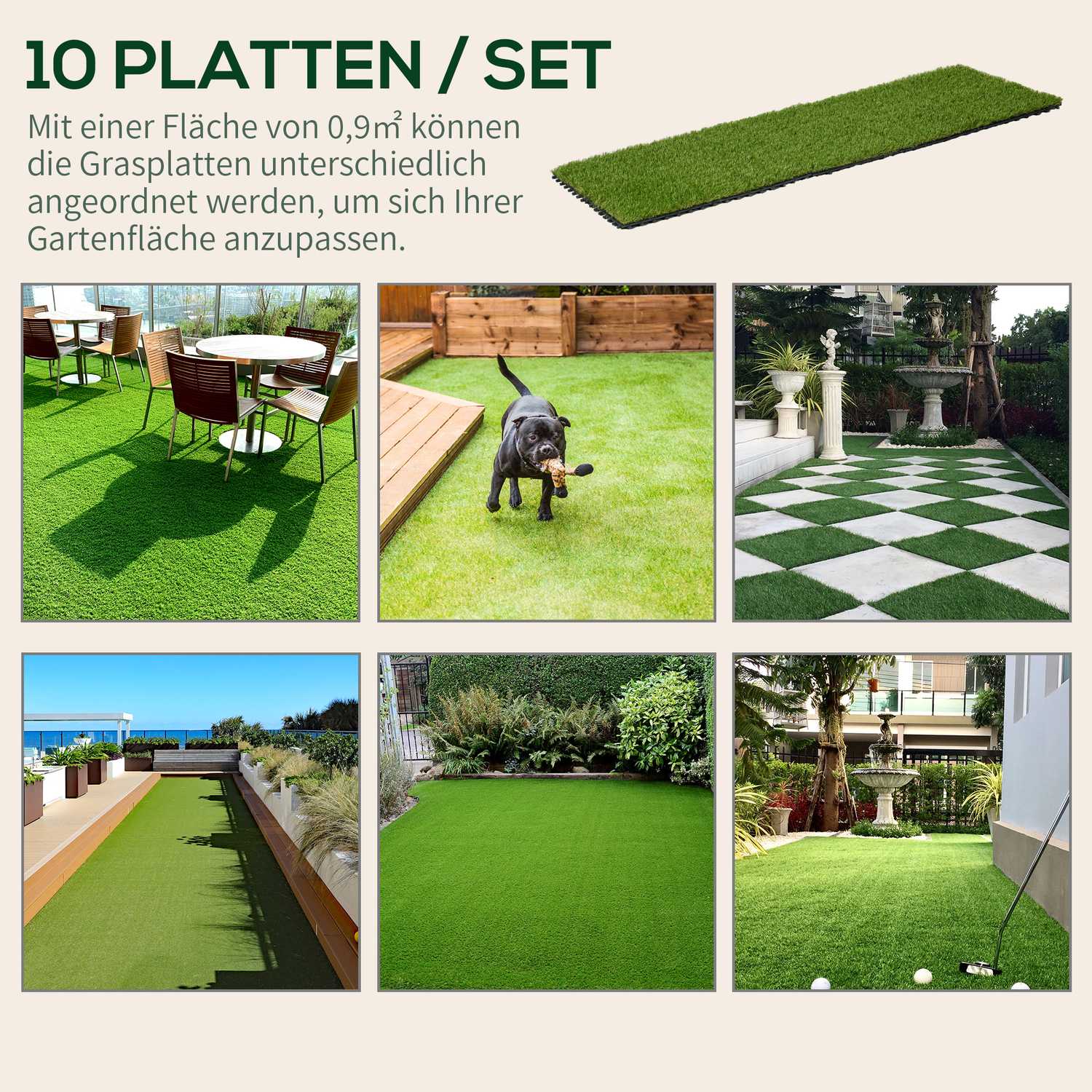 Konstgräsmatta, 10-pack – 25 mm, 30x30 cm, mörkgrön