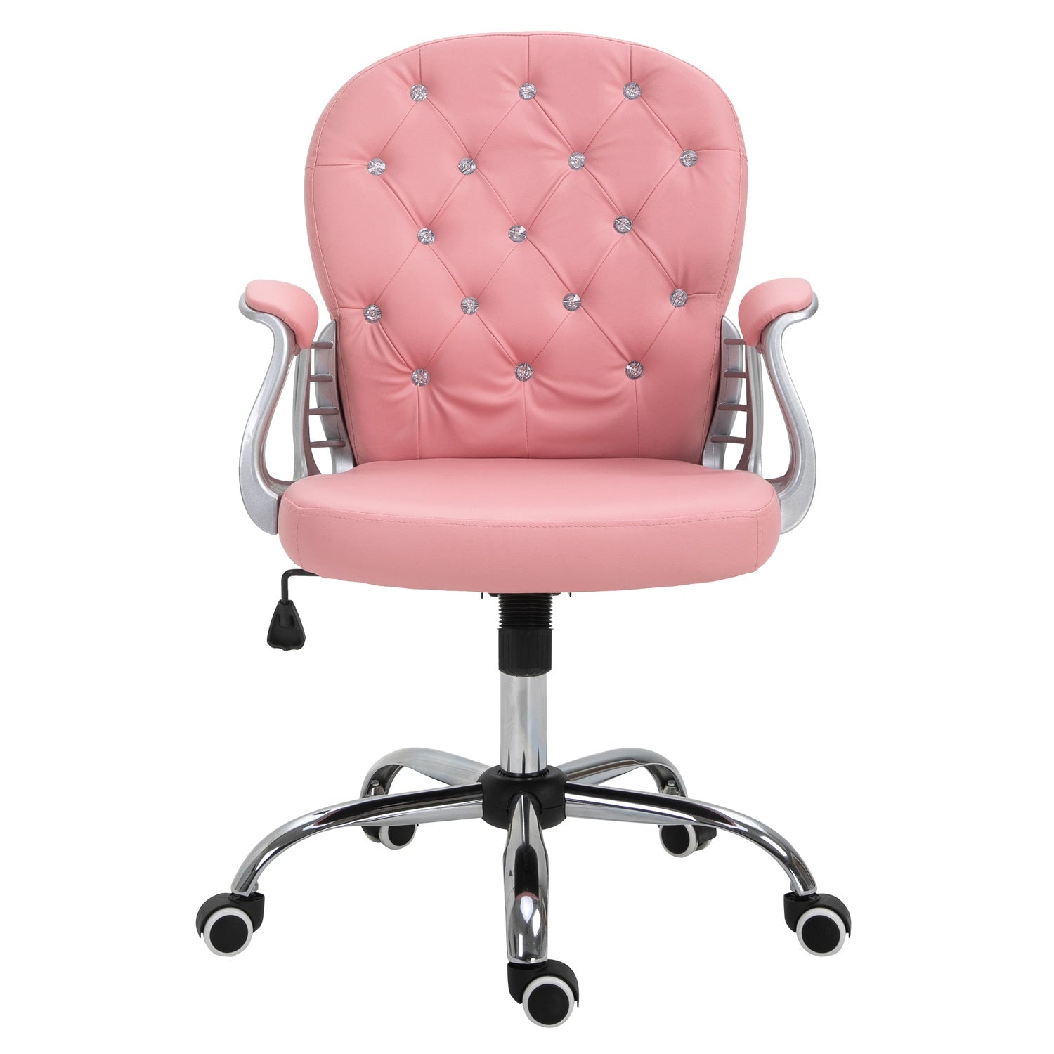 Ergonomisk kontorsstol, rosa PU, vadderat ryggstöd, justerbart