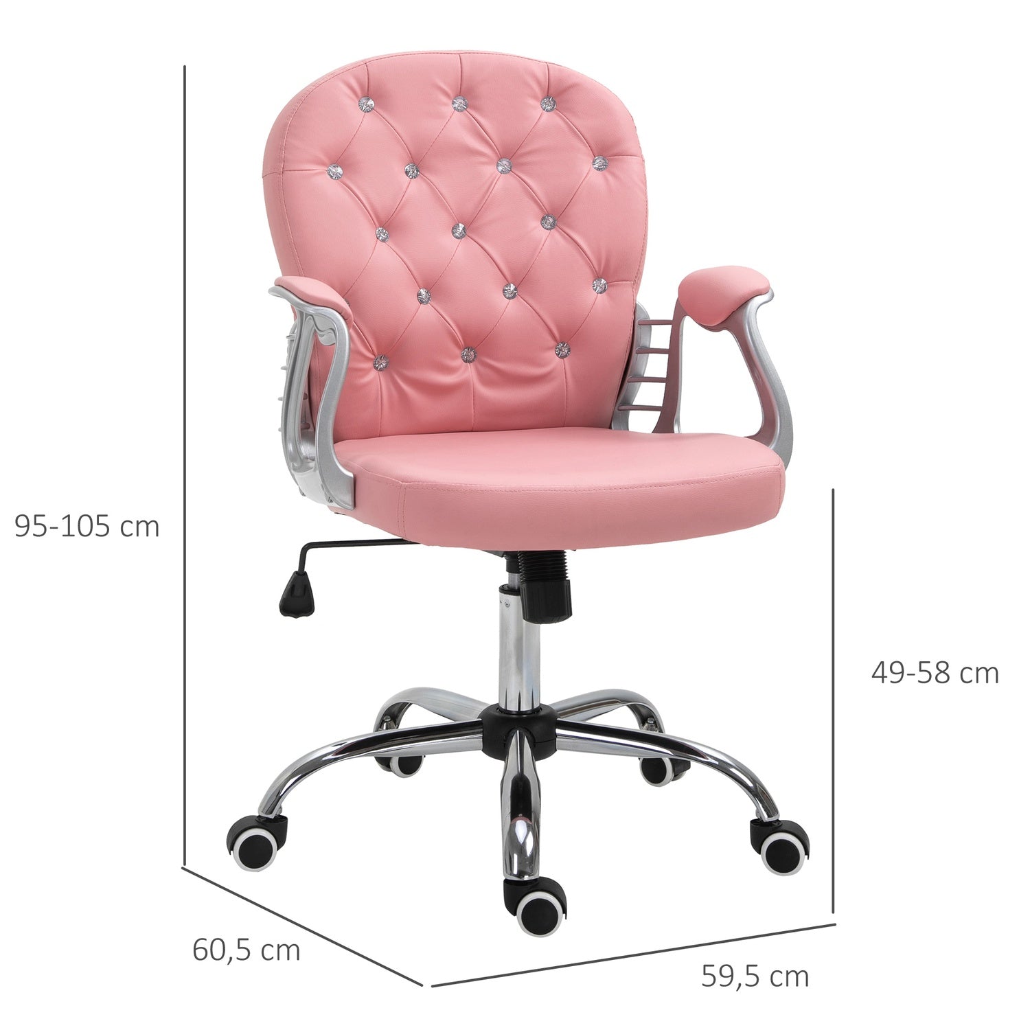Ergonomisk kontorsstol, rosa PU, vadderat ryggstöd, justerbart
