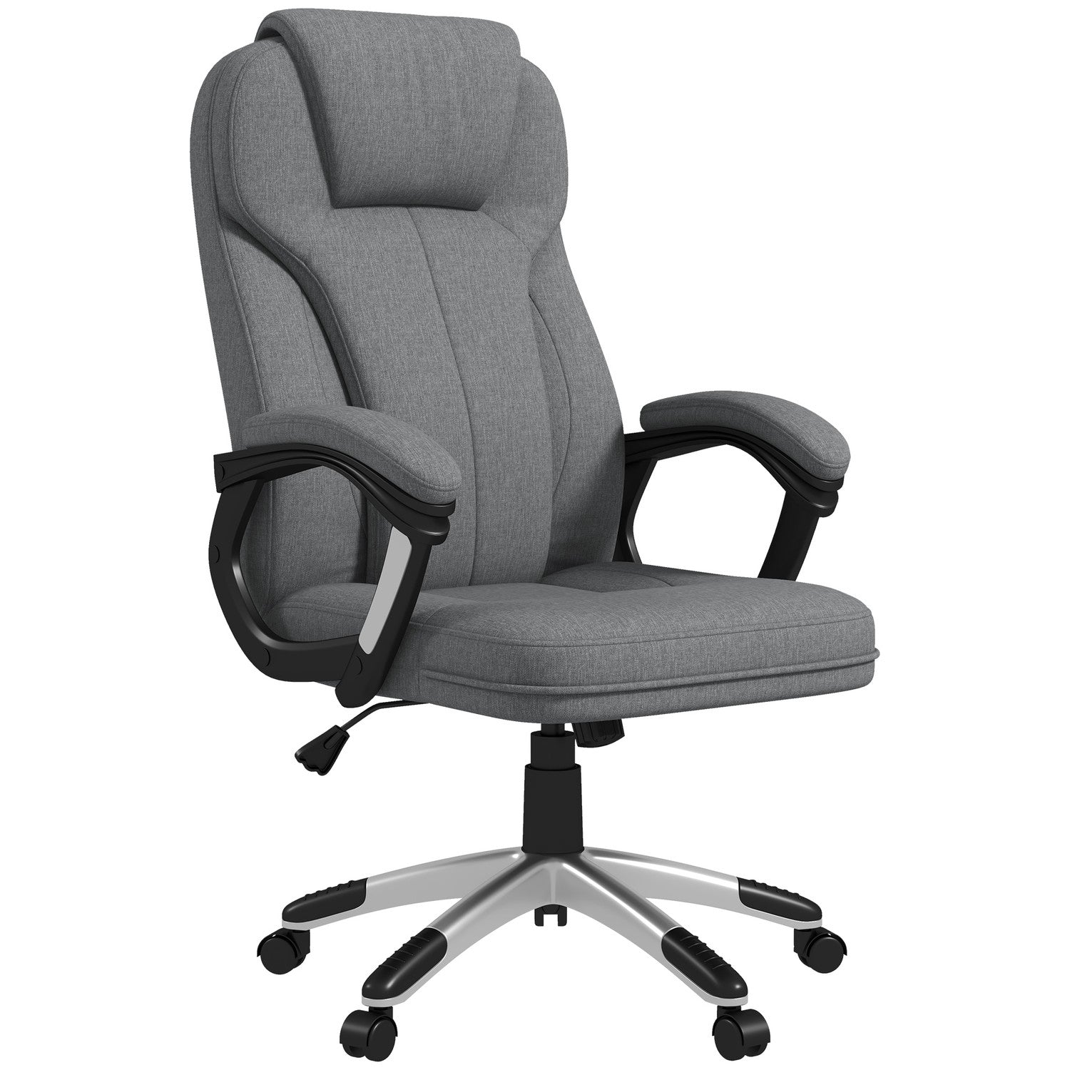 Ergonomisk kontorsstol – justerbar höjd, grått linne, nackstöd
