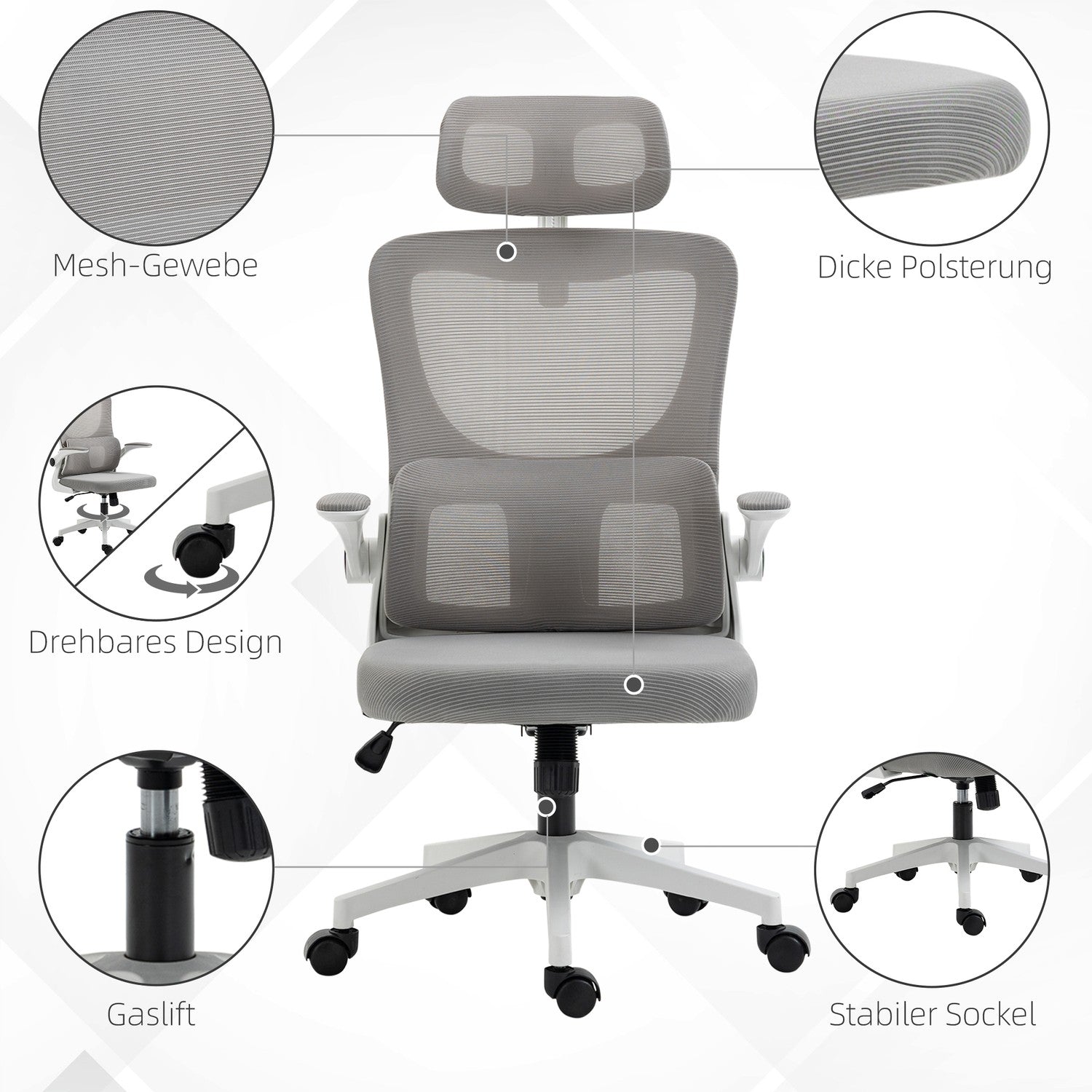 Ergonomisk kontorsstol, justerbar höjd, svankstöd