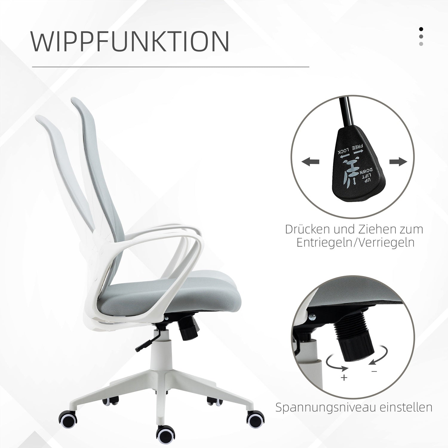 Ergonomisk vridbar skrivbordsstol, höjdjusterbar, ljusgrå