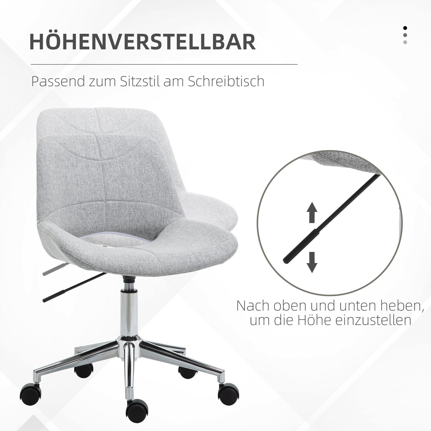 Höjdjusterbar vridbar kontorsstol, linnelook, ljusgrå