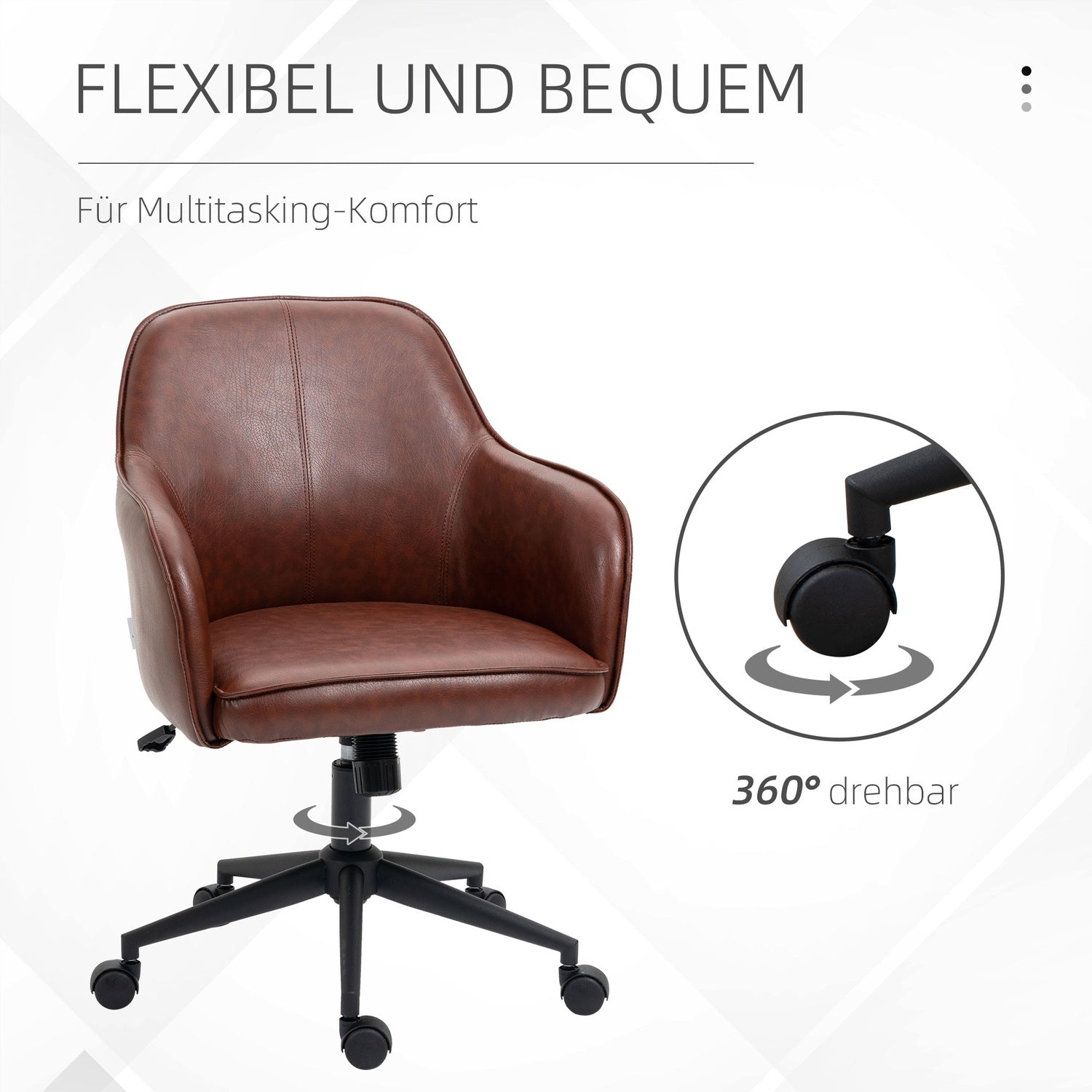 Justerbar kontorsstol, konstläder, gungande, brun