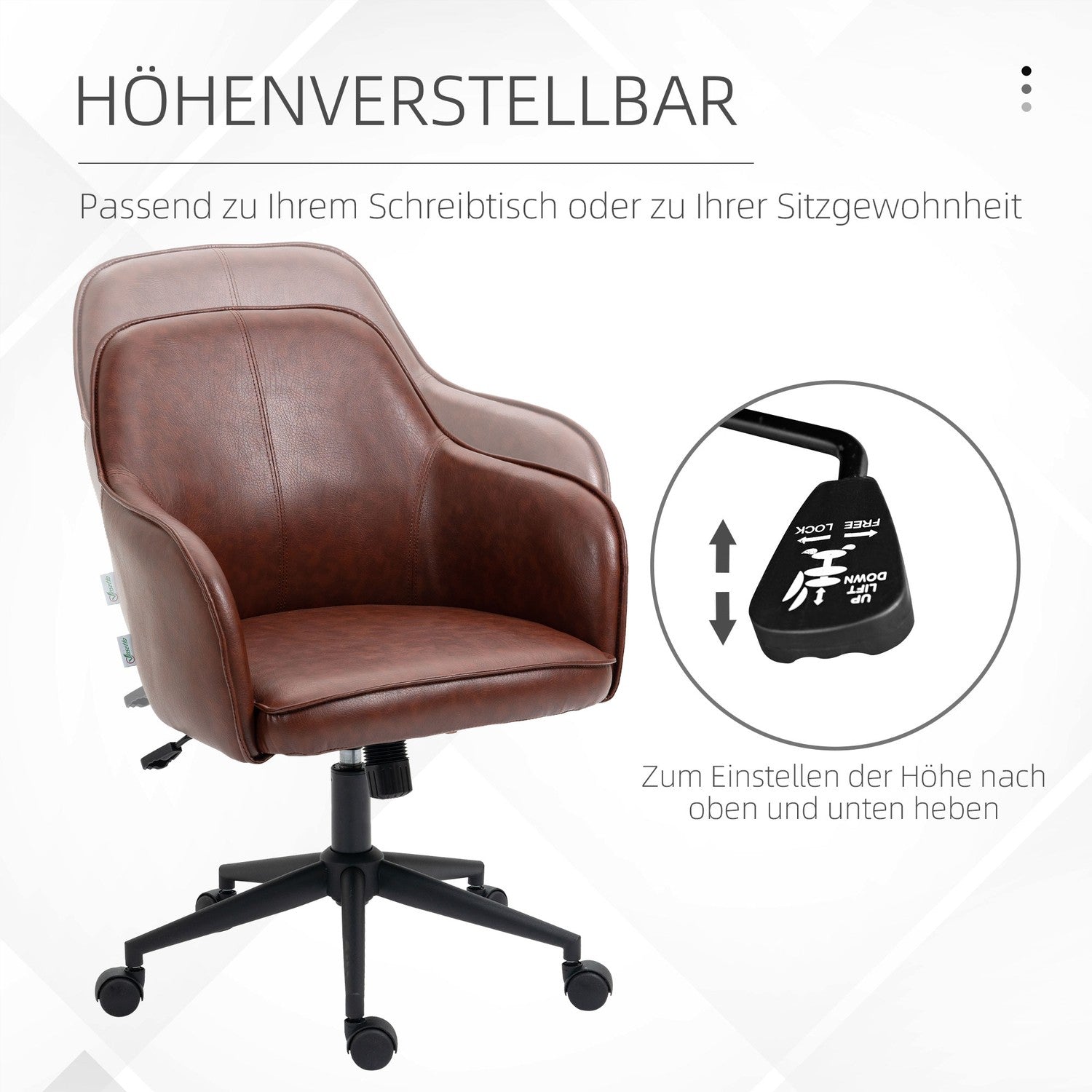 Justerbar kontorsstol, konstläder, gungande, brun