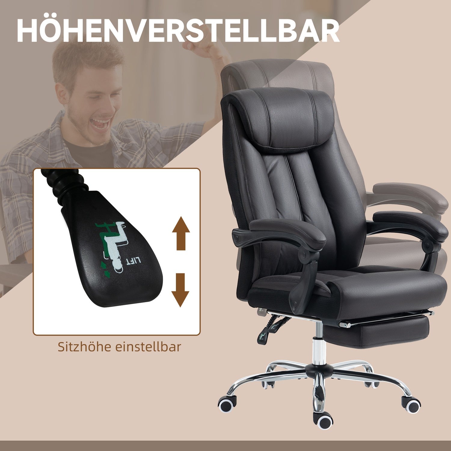 Executive Office Stol, justerbar höjd, svart mikrofiber