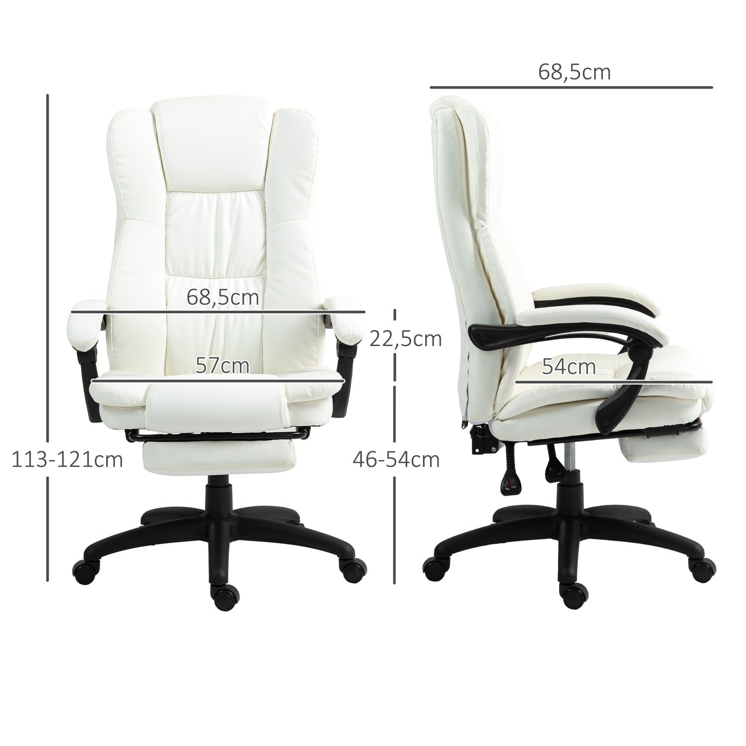 Ergonomisk krämig kontorsstol med massage & fotstöd
