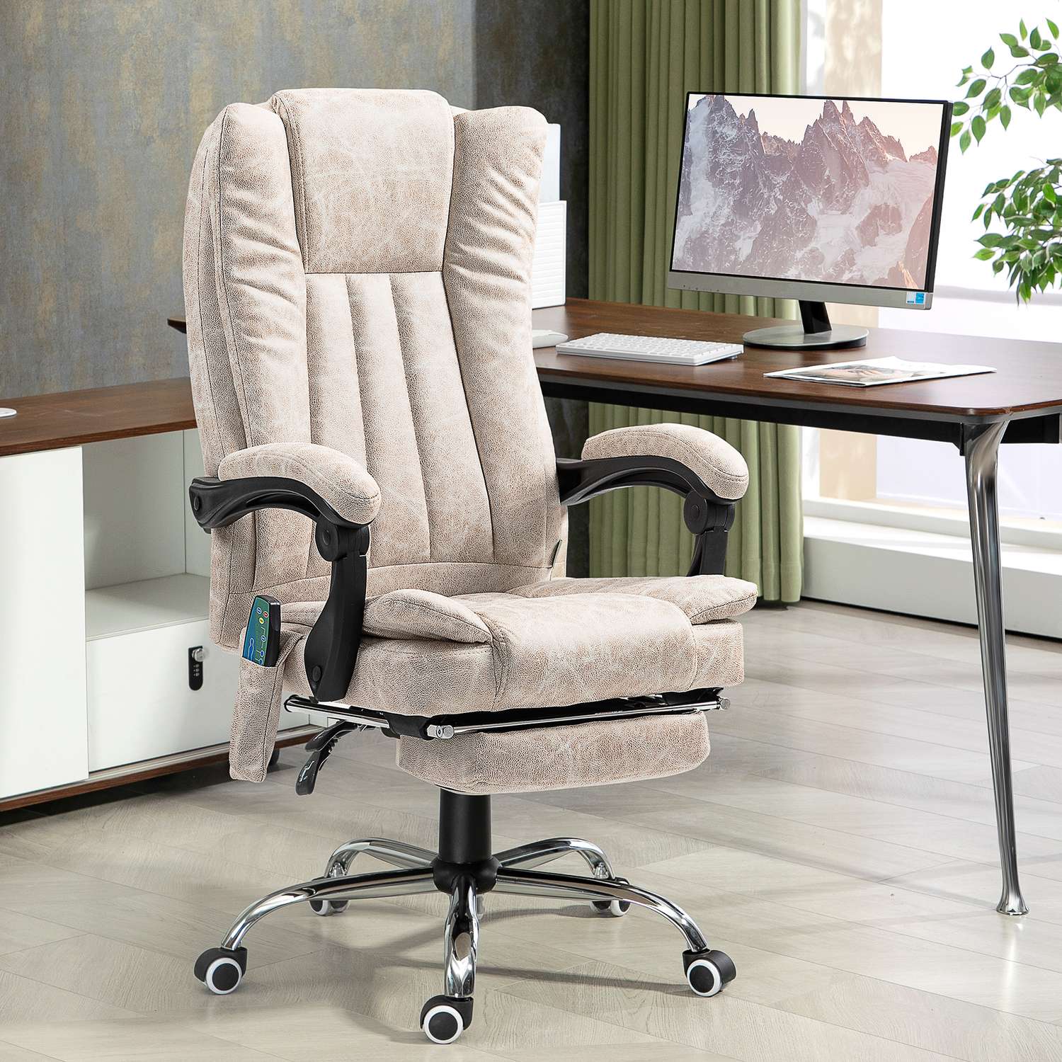 Ergonomisk Massage Kontorsstol, Liggande & Uppvärmd, Krämvit
