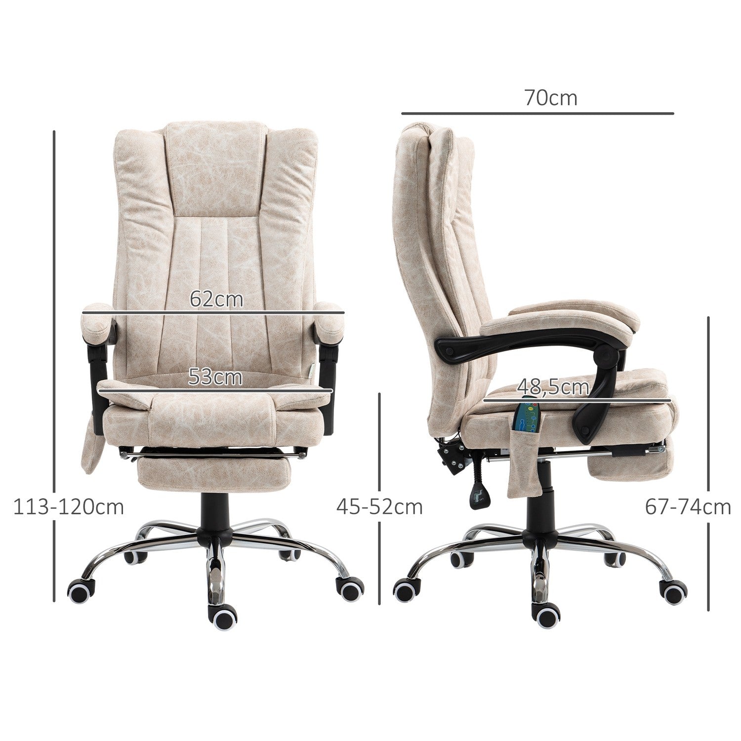 Ergonomisk Massage Kontorsstol, Liggande & Uppvärmd, Krämvit