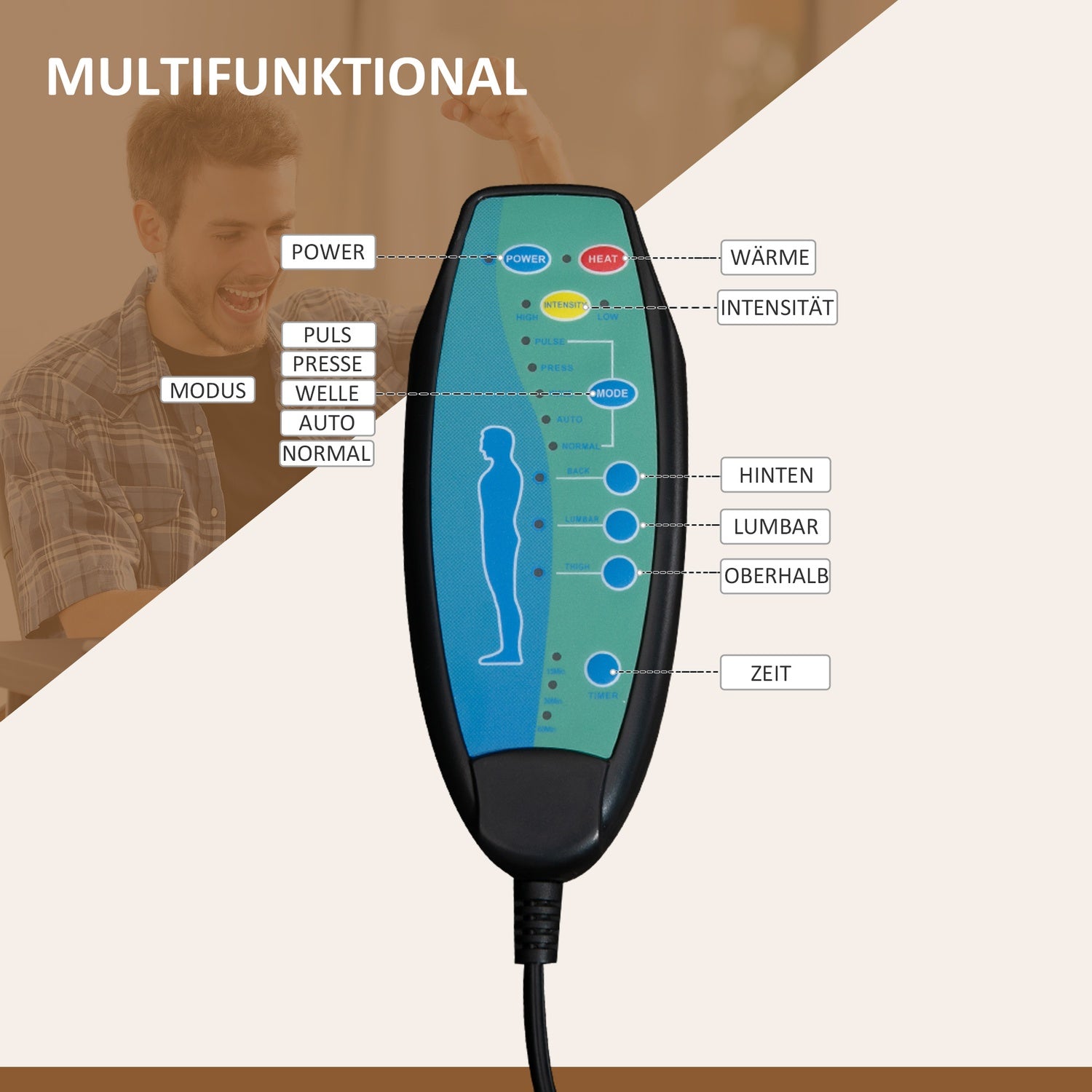 Ergonomisk Massage Kontorsstol, Liggande & Uppvärmd, Krämvit