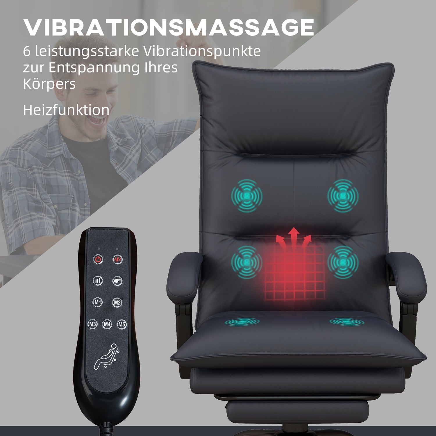 Höjdjusterbar kontorsstol med massage och fotstöd