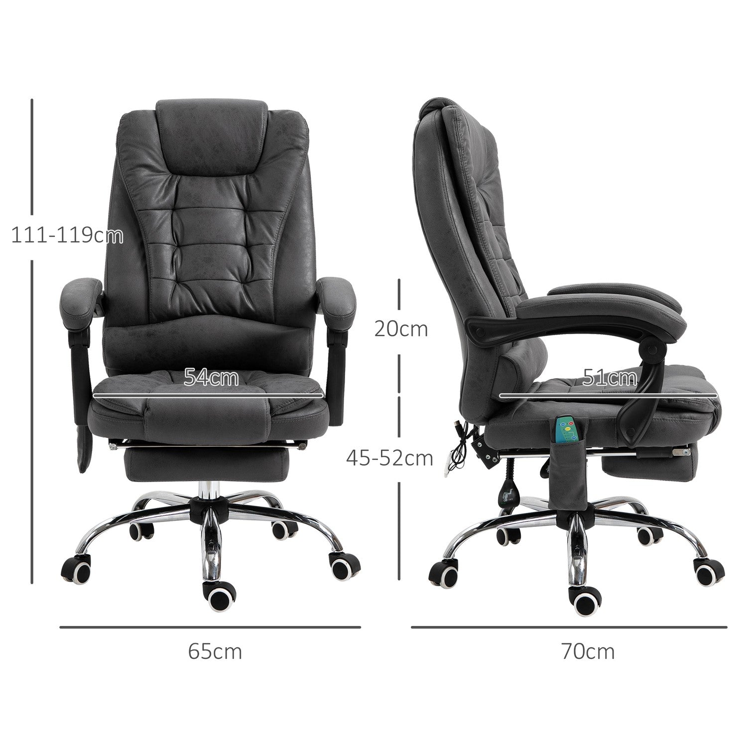 Ergonomisk kontorsstol med massage, värme & fotstöd