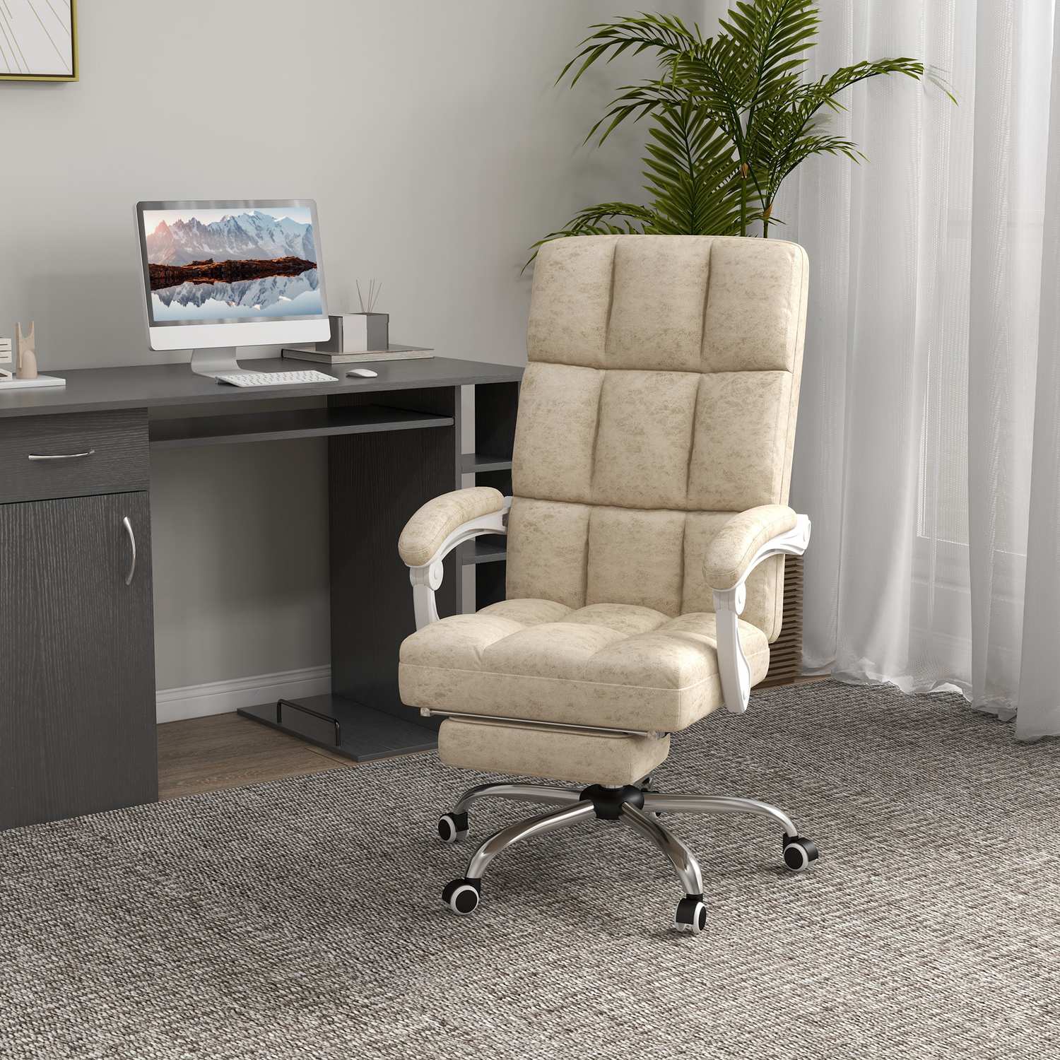 Ergonomisk kontorsstol med massage & värme, justerbar, beige